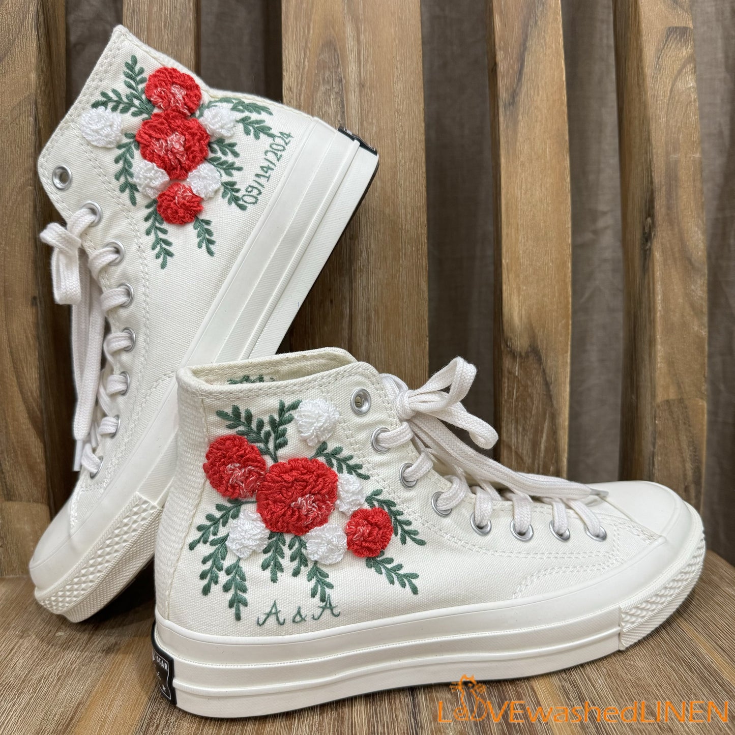 Custom Embroidered Wedding Sneakers/ Wedding Flowers Embroidered Shoes/ Bridal Flowers Embroidered Sneakers / Personalized Bridal Sneaker