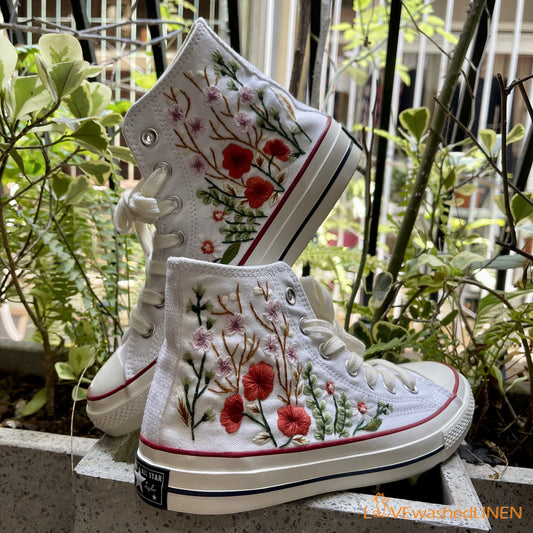 Custom Converse Chuck Taylor Embroidered Garden Flowers Convese Shoes/ Embroidered Converse Custom Wedding Flowers