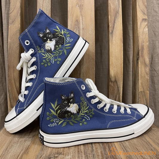 Custom Embroidered Sneakers /Embroidered Chuck Taylor/ Cat Greenery Embroidered Shoes/ Embroidered Converse Wedding Flowers