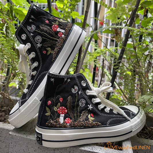 Custom Converse Chuck Taylor Mushrooms Embroidered Converse Shoes/ Mushrooms Embroidered Converse Custom/ Mushrooms Embroidered Sneakers