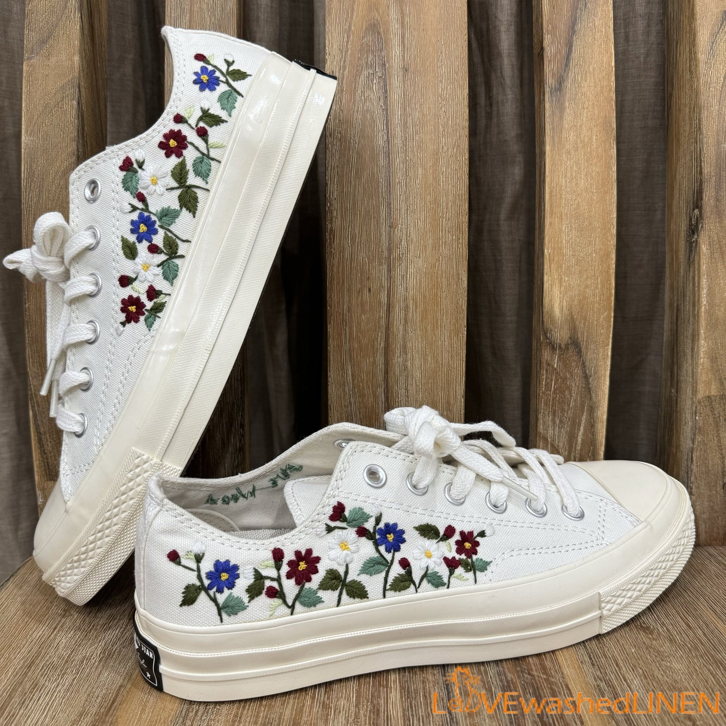 Custom Wedding Sneakers/ Wedding Flowers Embroidered Shoes/ Bridal Flowers Embroidered Sneakers Wedding Flowers Embroidered Sneakers/