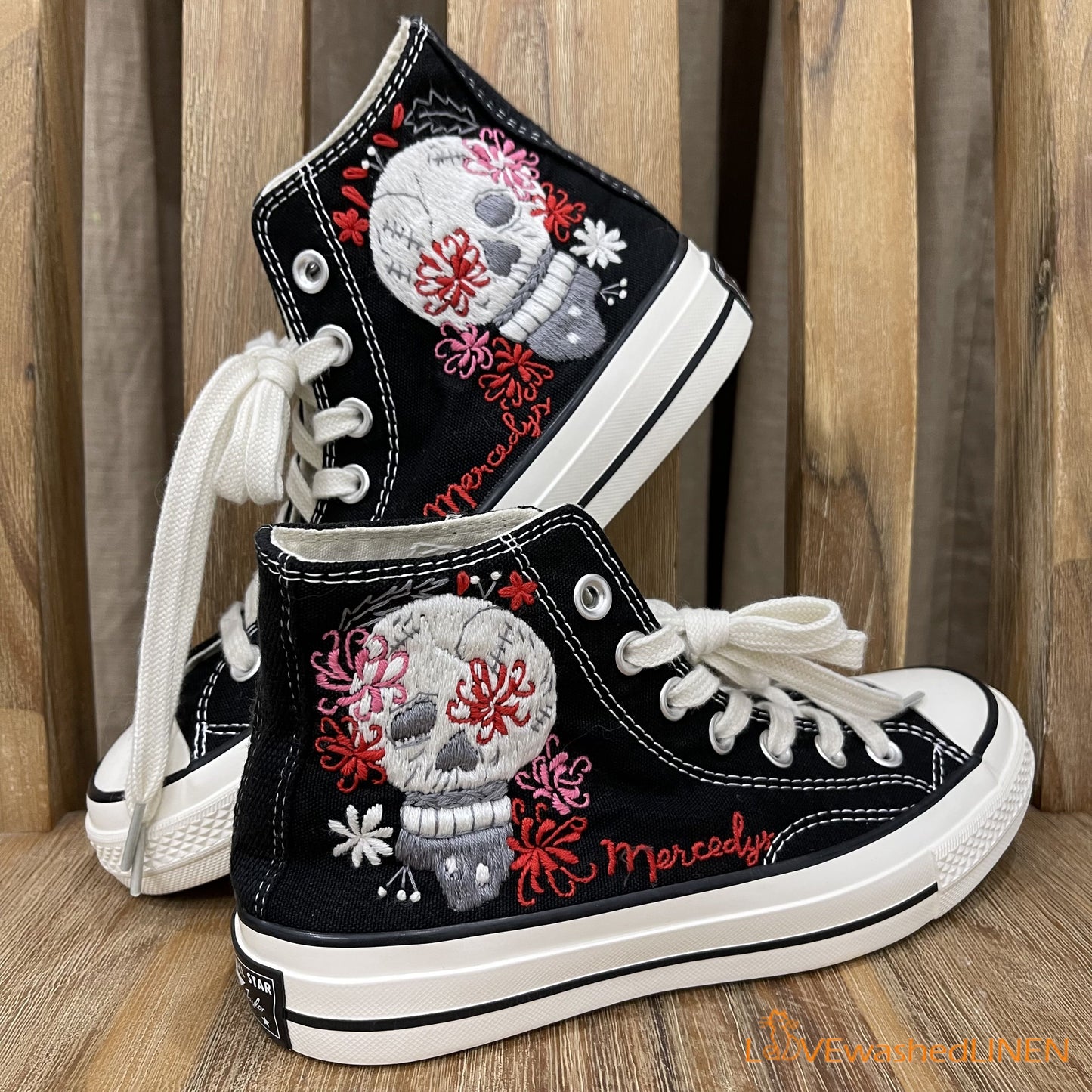 Custom Converse Chuck Taylor/ Sugar Skull Embroidered Convesre/ Sugar Skull Embroidered Sneakers/ Bone Lover Embroidered High Topvesre/ Sunflower Embroidered Converse