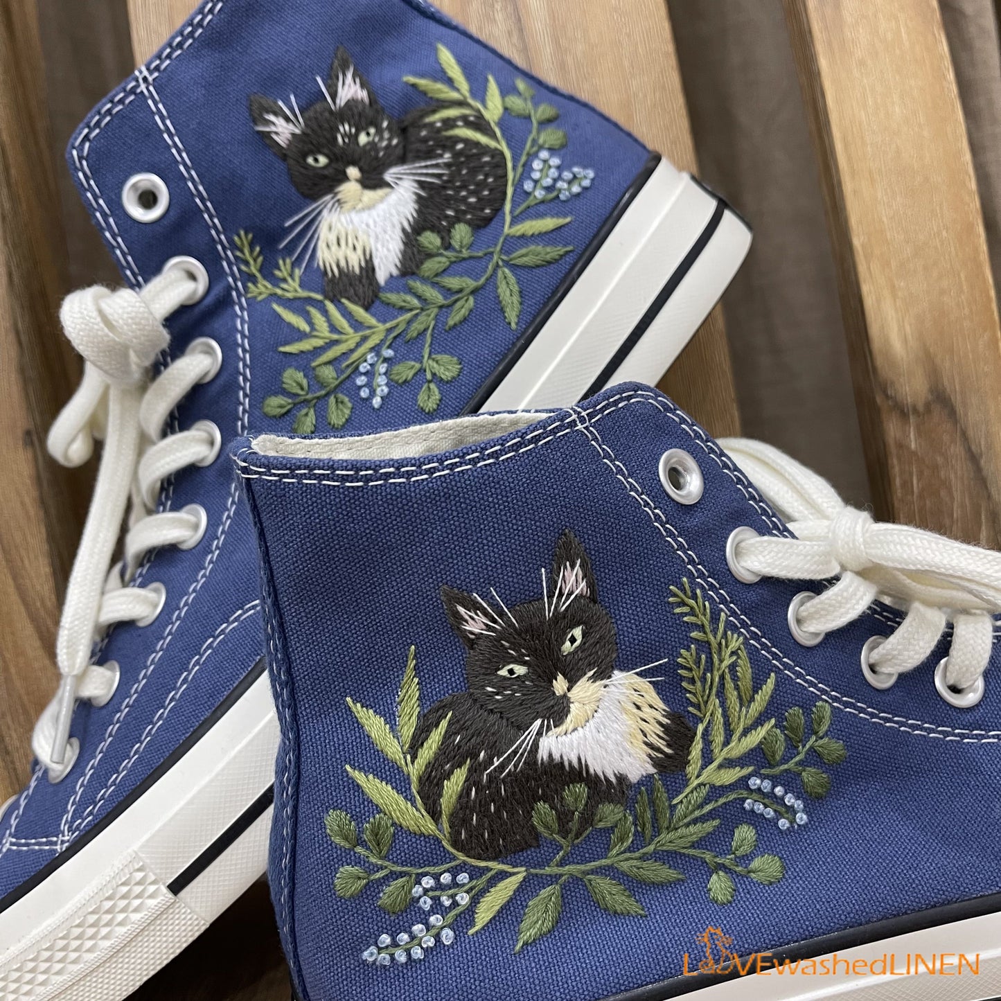 Custom Embroidered Sneakers /Embroidered Chuck Taylor/ Cat Greenery Embroidered Shoes/ Embroidered Converse Wedding Flowers