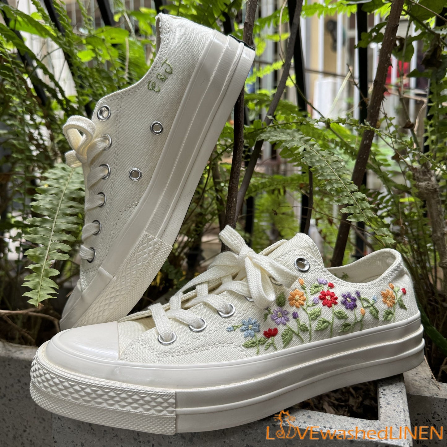 Custom Wedding Sneakers/ Wedding Flowers Embroidered Shoes/ Bridal Flowers Embroidered Sneakers Wedding Flowers Embroidered Sneakers/