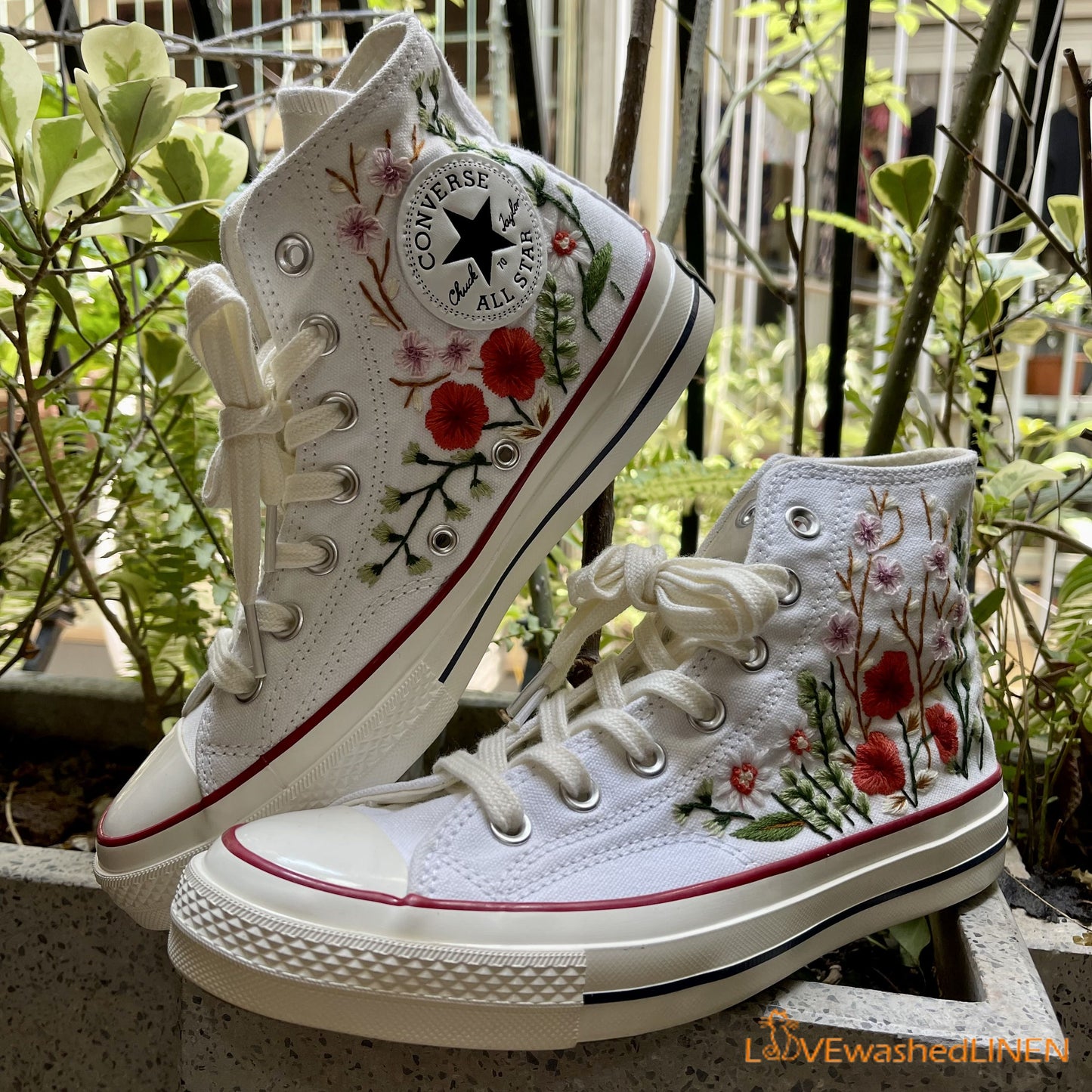 Custom Converse Chuck Taylor Embroidered Garden Flowers Convese Shoes/ Embroidered Converse Custom Wedding Flowers