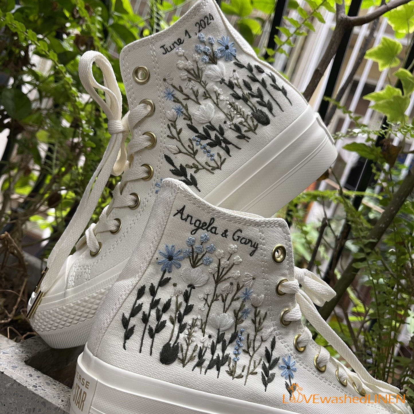 Custom Coverse Platform/Wedding Flowers Embroidered Converse/Bridal Flowers Embroidered Sneakers/Wedding Flowers Embroidered Sneakers/