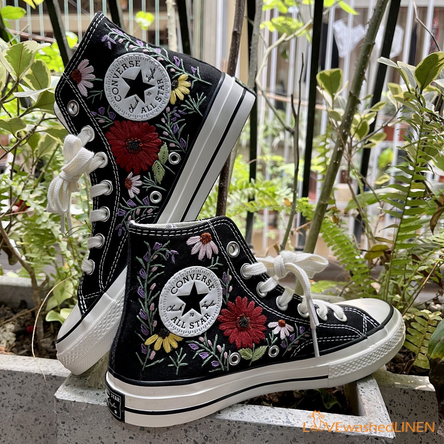 Custom Converse Chuck Taylor Flowers Embroidered Sneaker/ Wedding Flowers Embroidered Convesre/ Sunflower Embroidered Converse