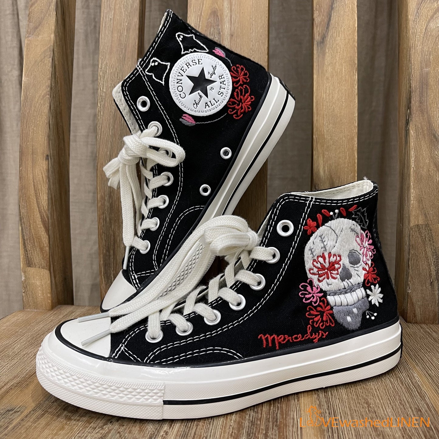 Custom Converse Chuck Taylor/ Sugar Skull Embroidered Convesre/ Sugar Skull Embroidered Sneakers/ Bone Lover Embroidered High Topvesre/ Sunflower Embroidered Converse