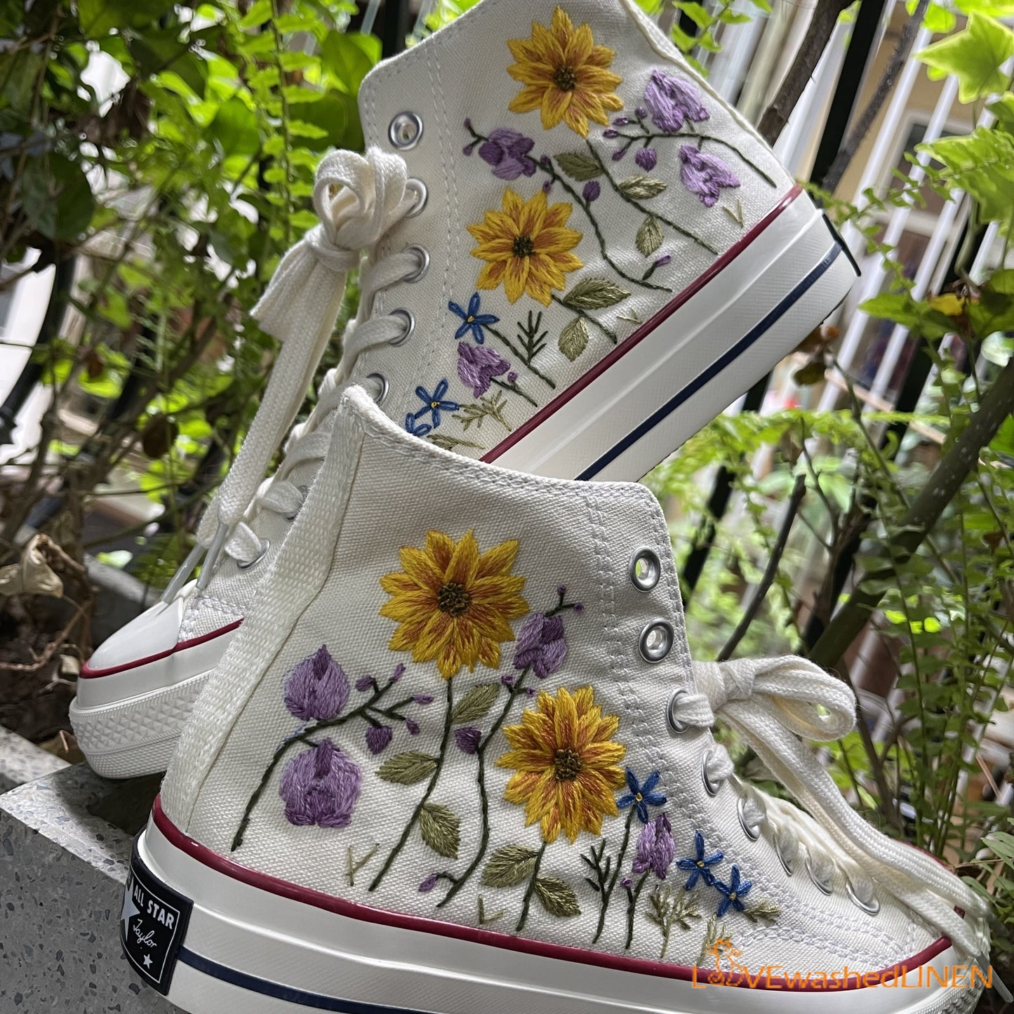 Custom Converse Chuck Taylor Flowers Embroidered Sneaker/ Wedding Flowers Embroidered Convesre/ Sunflower Embroidered Converse