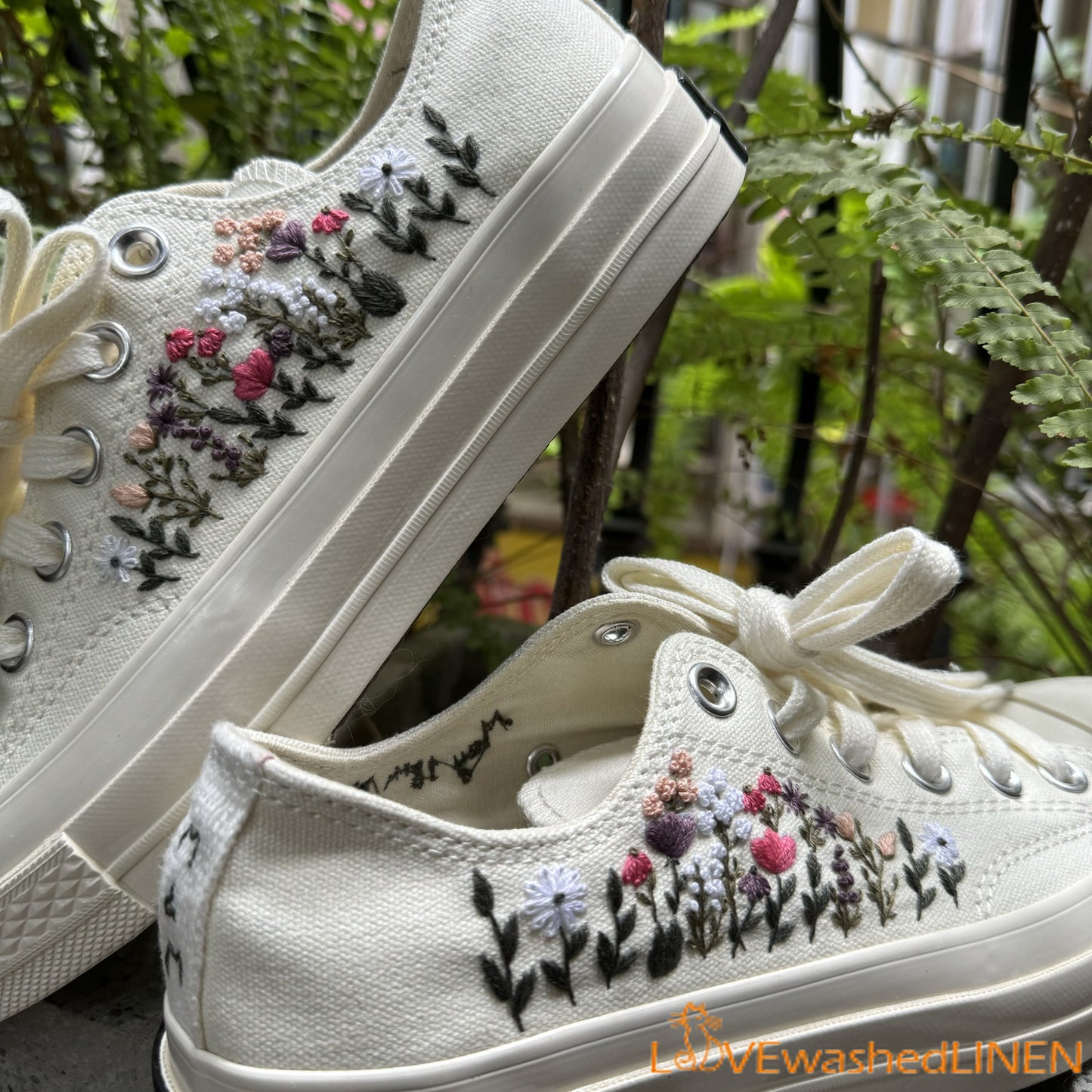 Custom Embroidered Sneakers/ Custom Shoes Taylor 70s Embroidered Flower/ Flowers Embroidered Shoes Low Tops/ Flowers Embroidered Shoes