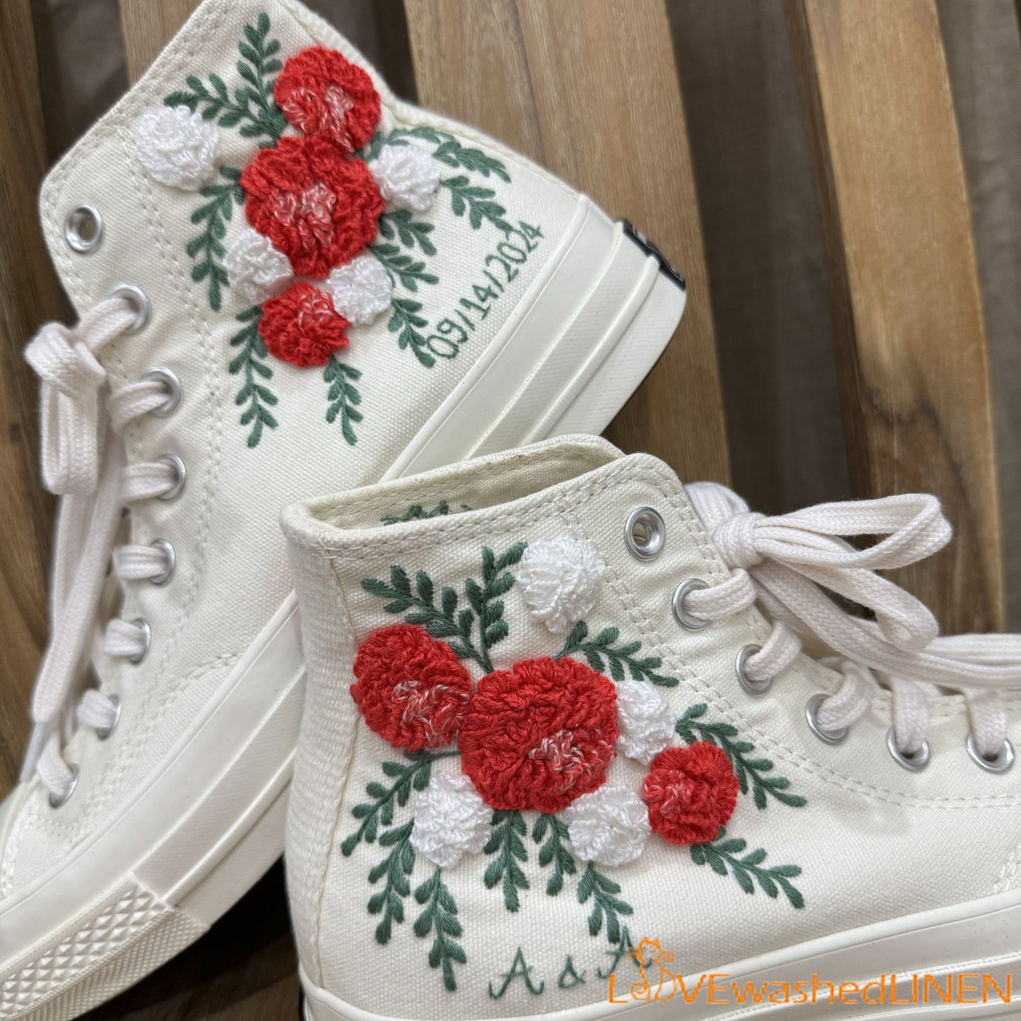 Custom Embroidered Wedding Sneakers/ Wedding Flowers Embroidered Shoes/ Bridal Flowers Embroidered Sneakers / Personalized Bridal Sneaker