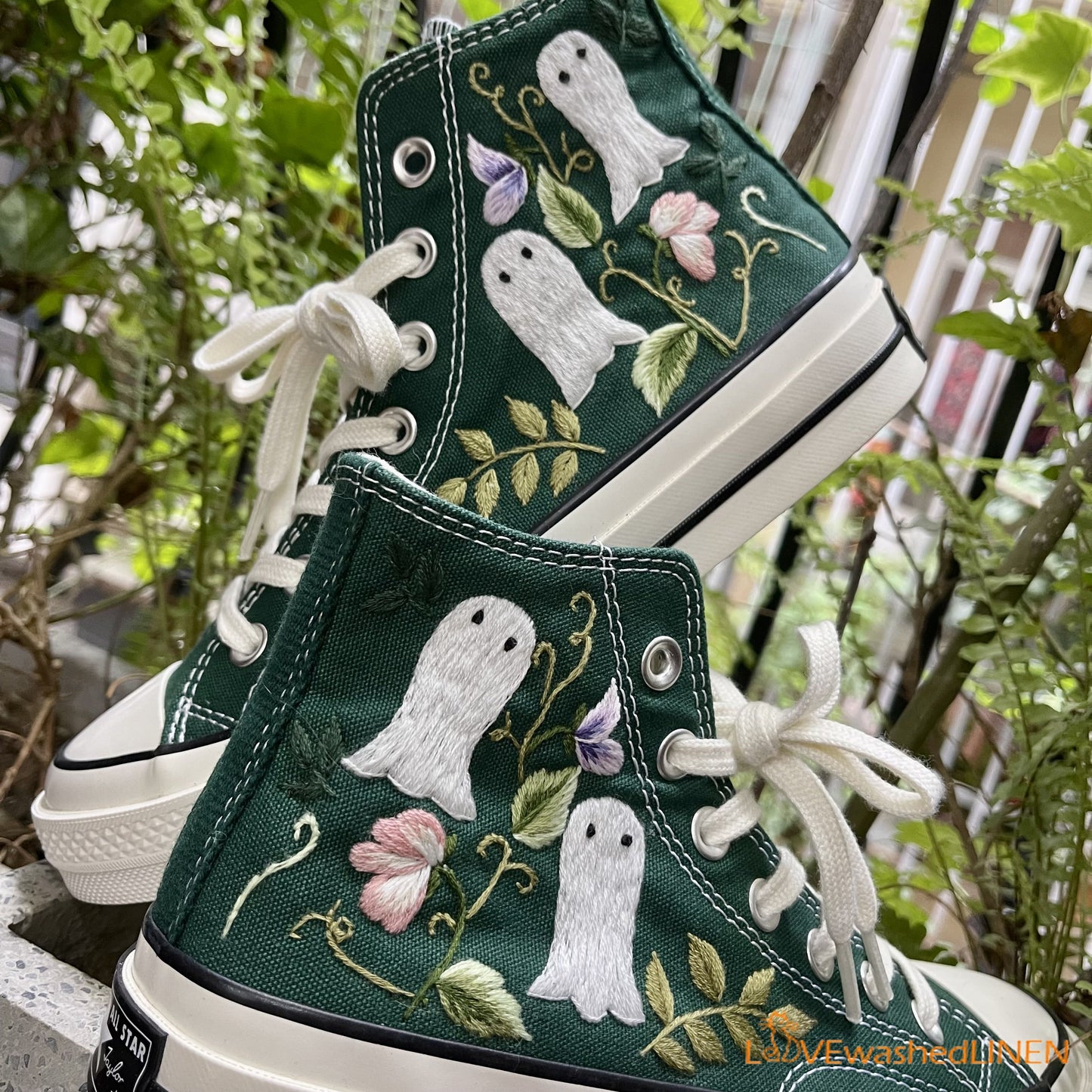 Custom Embroidered Converse High Tops Chuck Taylor 1970s/ Wedding Dahlia Flower Embroidered Converse/Wedding Embroidered Dahlia Sneakers