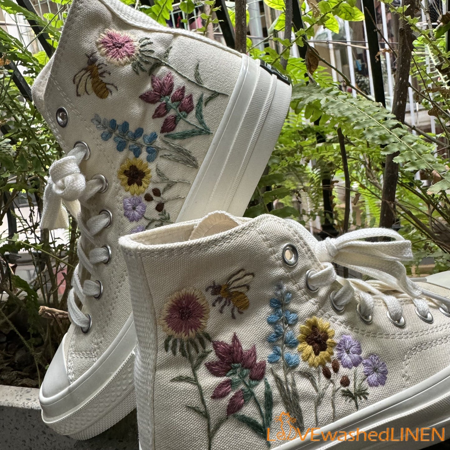 Custom Wedding Sneakers/ Wedding Flowers Embroidered Shoes/ Bridal Flowers Embroidered Sneakers/ Buttercup Flowers Embroidered Sneakers