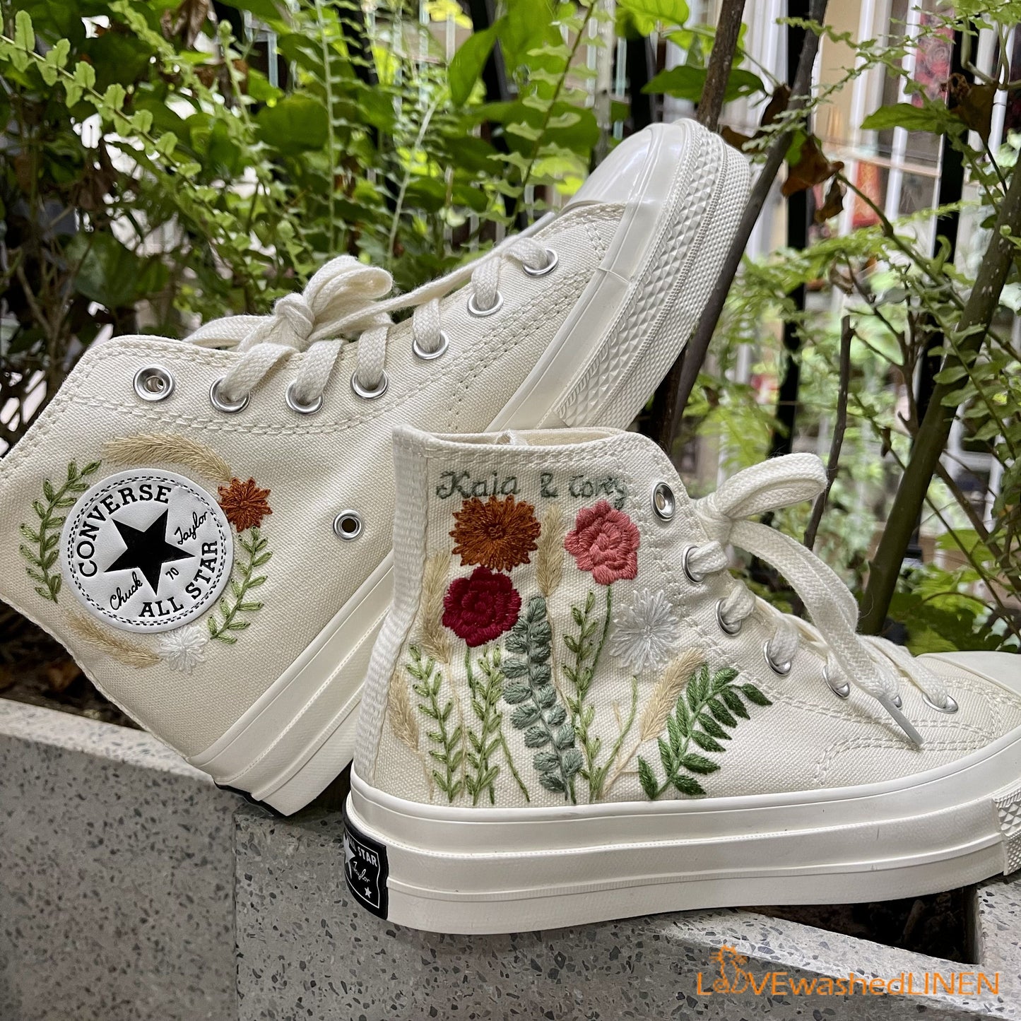 Custom Coverse Chuck Taylor/ Wedding Flowers Embroidered Converse/ Bridal Flowers Embroidered Sneakers Wedding Flowers Embroidered Sneakers/