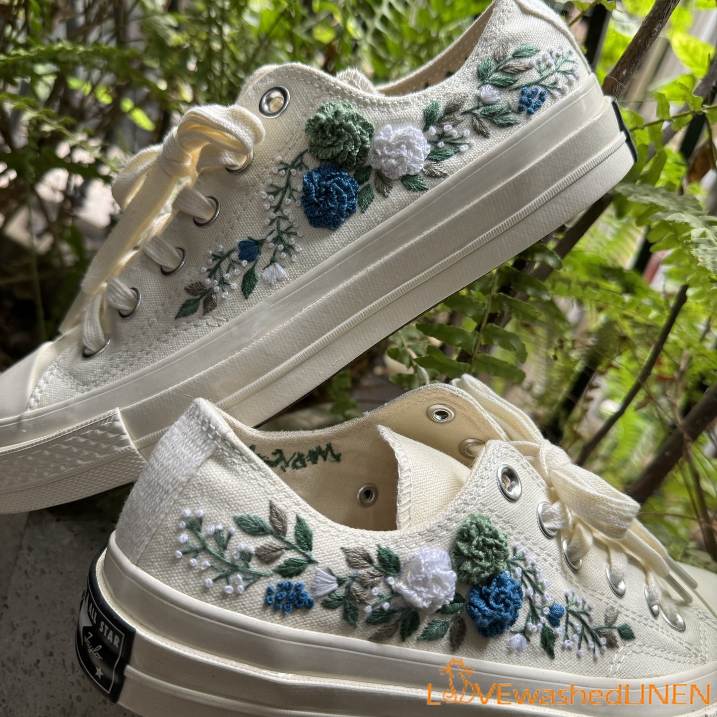 3 D Hand Embroidery Wedding Converse Low tops / Wedding Flowers Embroidered Shoes/ Bridal Flowers Embroidered Sneakers Wedding Flowers