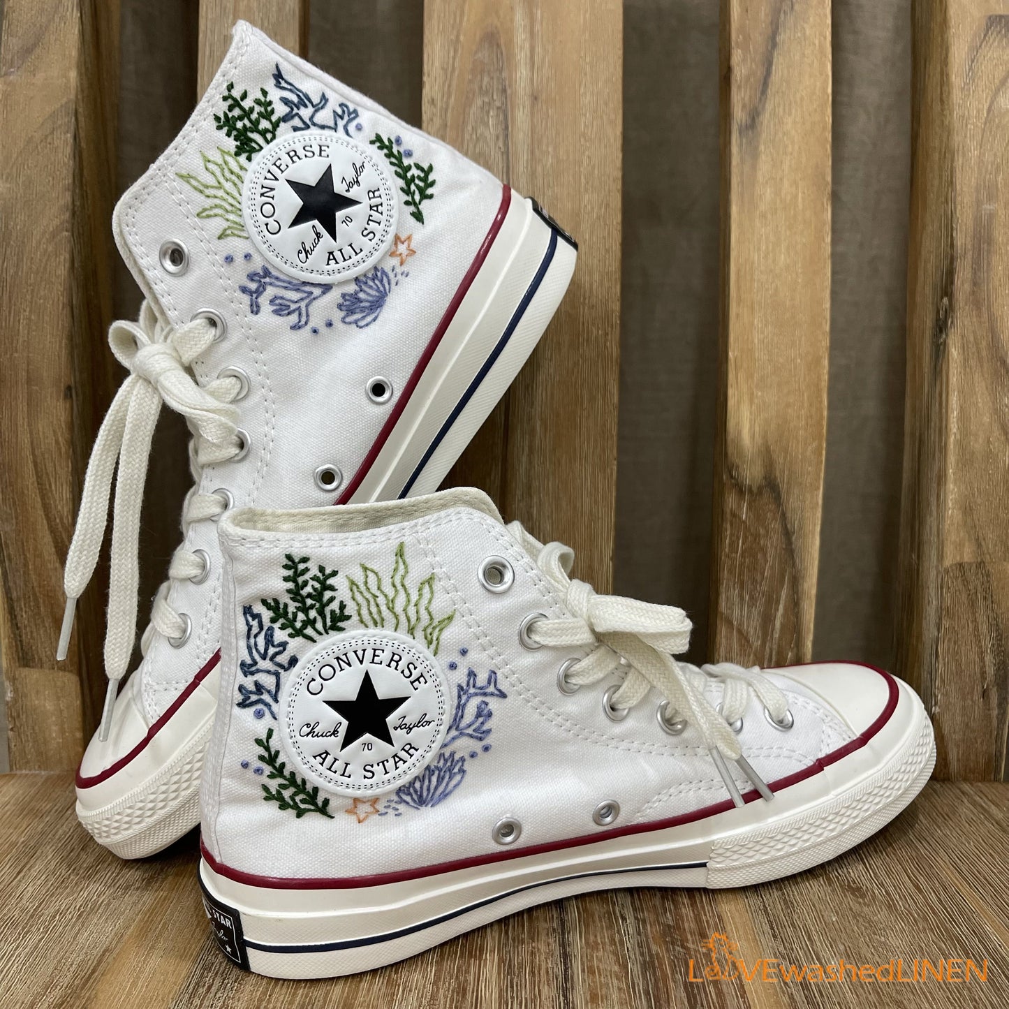 Custom Embroidered Converse High Tops/ Custom Converse Chuck Taylor 1970s Shark Embroidered/ Ocean Vibes Embroidered