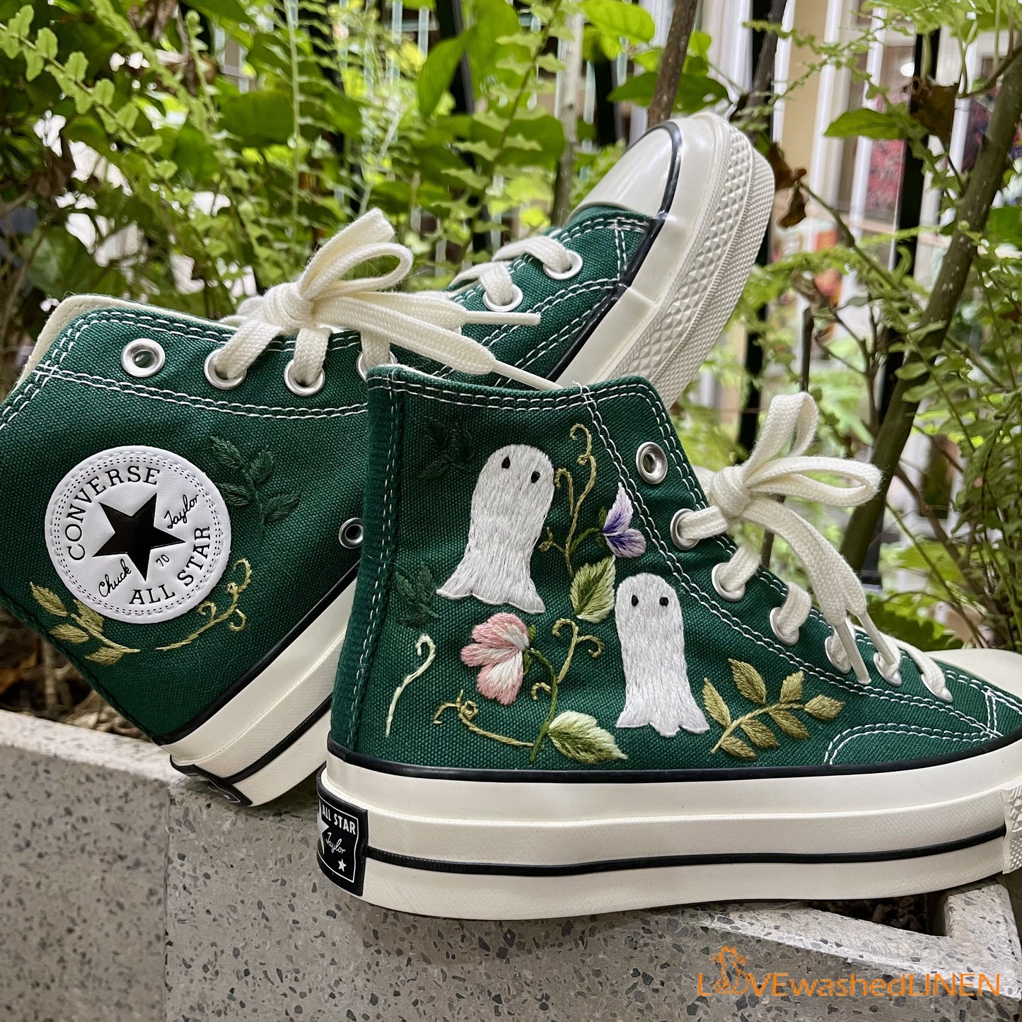 Custom Embroidered Converse High Tops Chuck Taylor 1970s/ Wedding Dahlia Flower Embroidered Converse/Wedding Embroidered Dahlia Sneakers