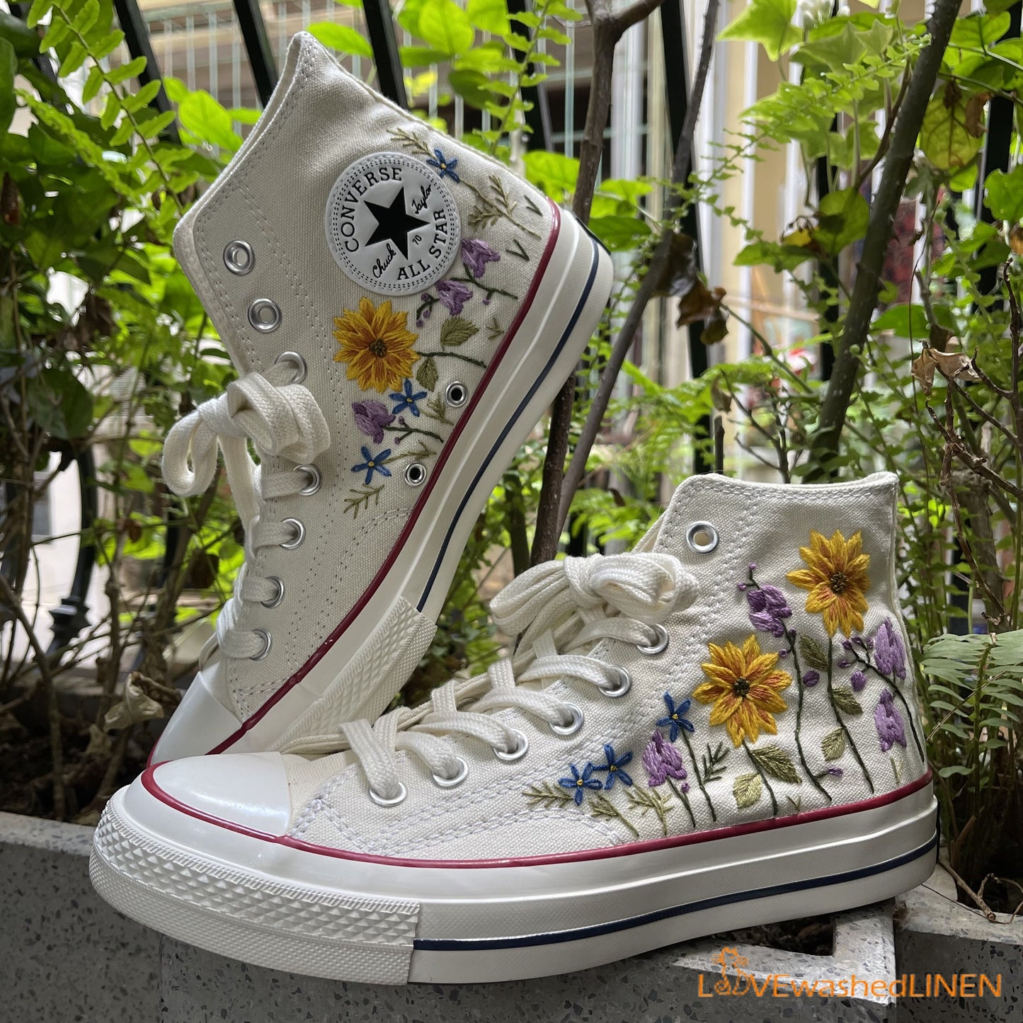 Custom Converse Chuck Taylor Flowers Embroidered Sneaker/ Wedding Flowers Embroidered Convesre/ Sunflower Embroidered Converse