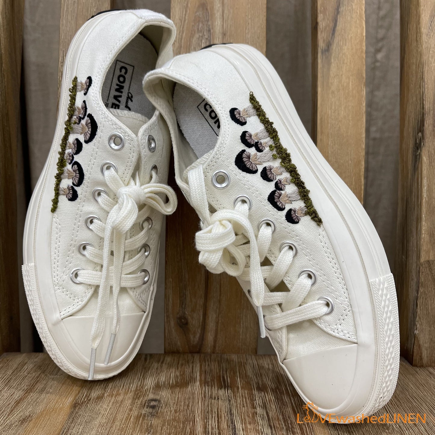 Custom Coverse Chuck Taylor/ Black Mushrooms Embroidered Converse/ Wedding Flowers Embroidered Sneakers