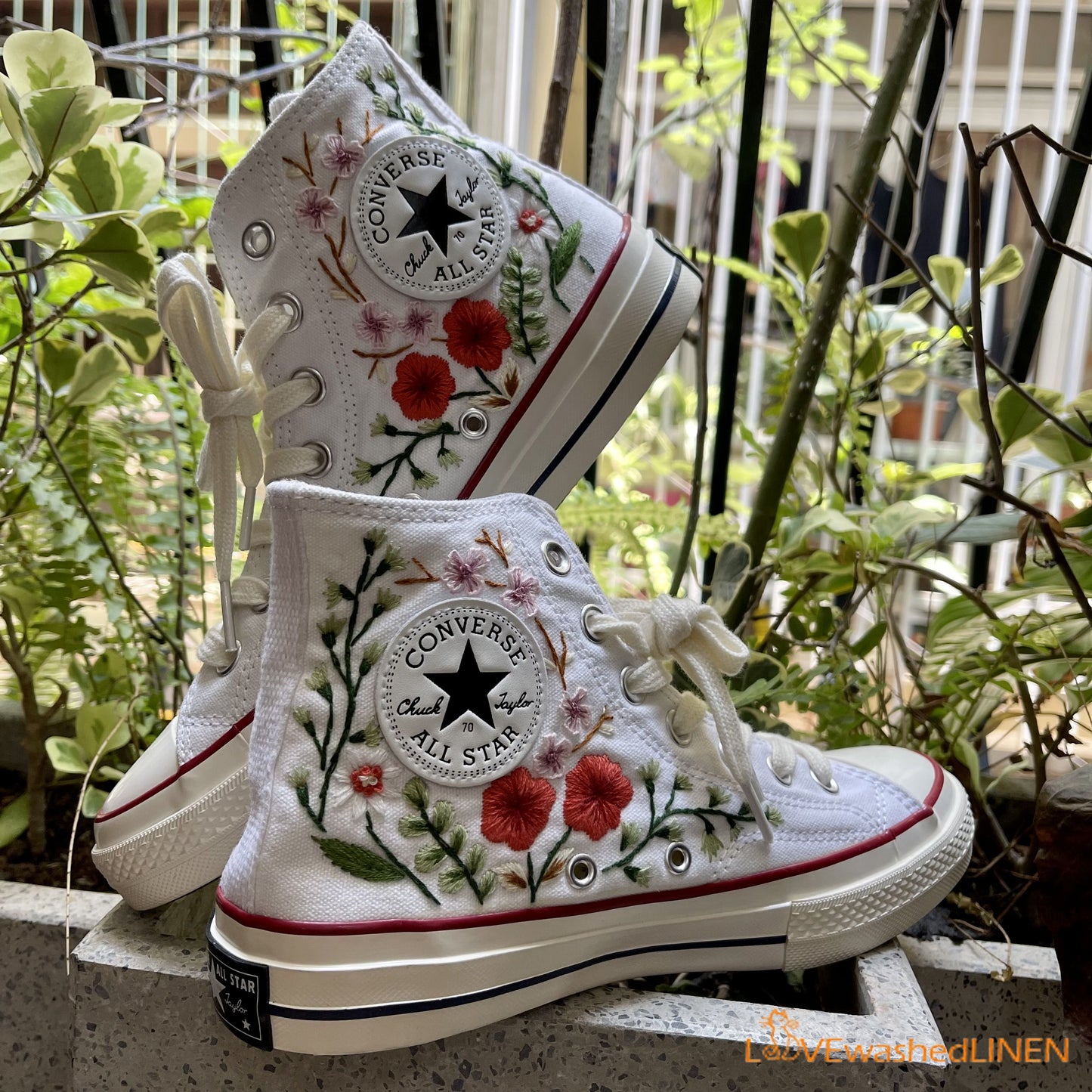 Custom Converse Chuck Taylor Embroidered Garden Flowers Convese Shoes/ Embroidered Converse Custom Wedding Flowers