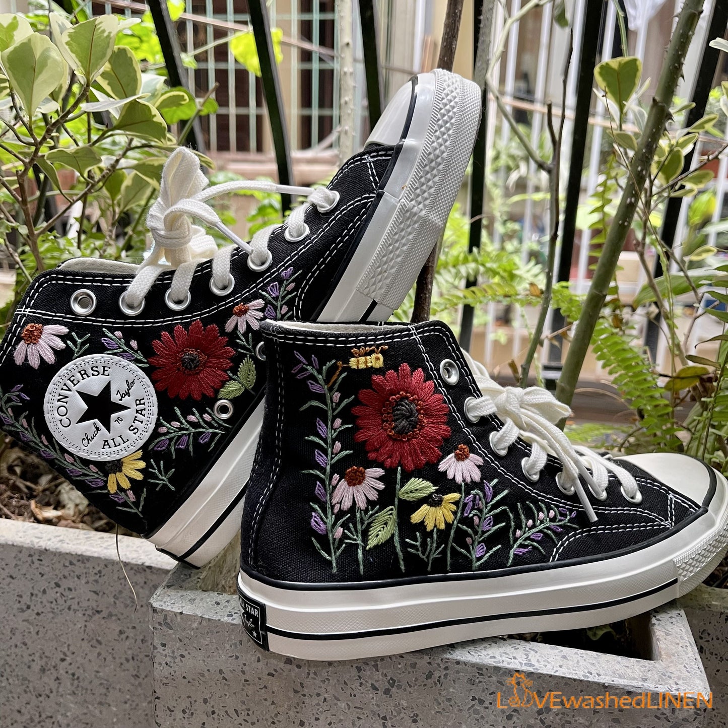 Copy of Custom Converse Chuck Taylor Flowers Embroidered Sneaker/ Wedding Flowers Embroidered Convesre/ Sunflower Embroidered Converse