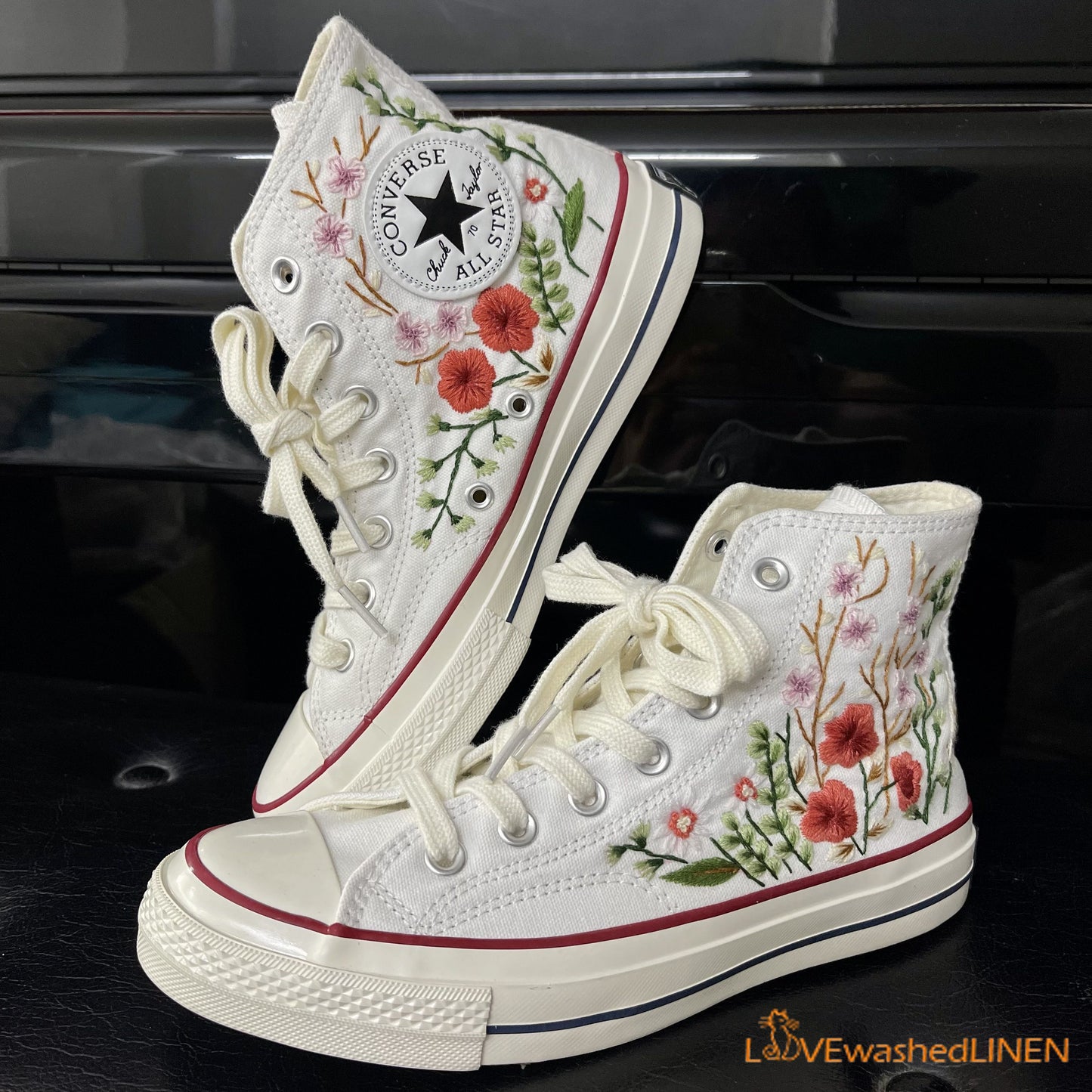 Custom Converse Chuck Taylor Embroidered Garden Flowers Convese Shoes/ Embroidered Converse Custom Wedding Flowers