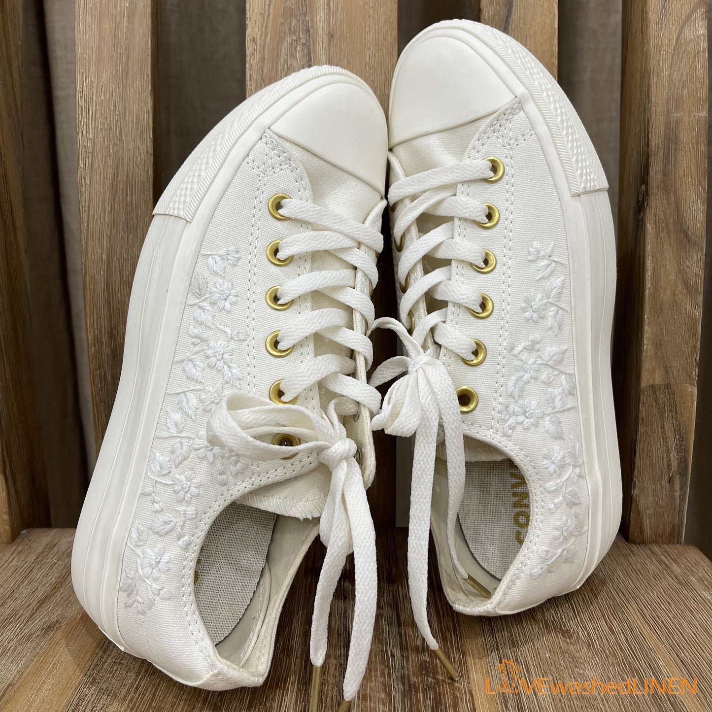 Custom Coverse Platform/ Wedding Flowers Embroidered Converse/ Bridal Flowers Embroidered Sneakers/ Lily of the Valley Embroidered Sneakers