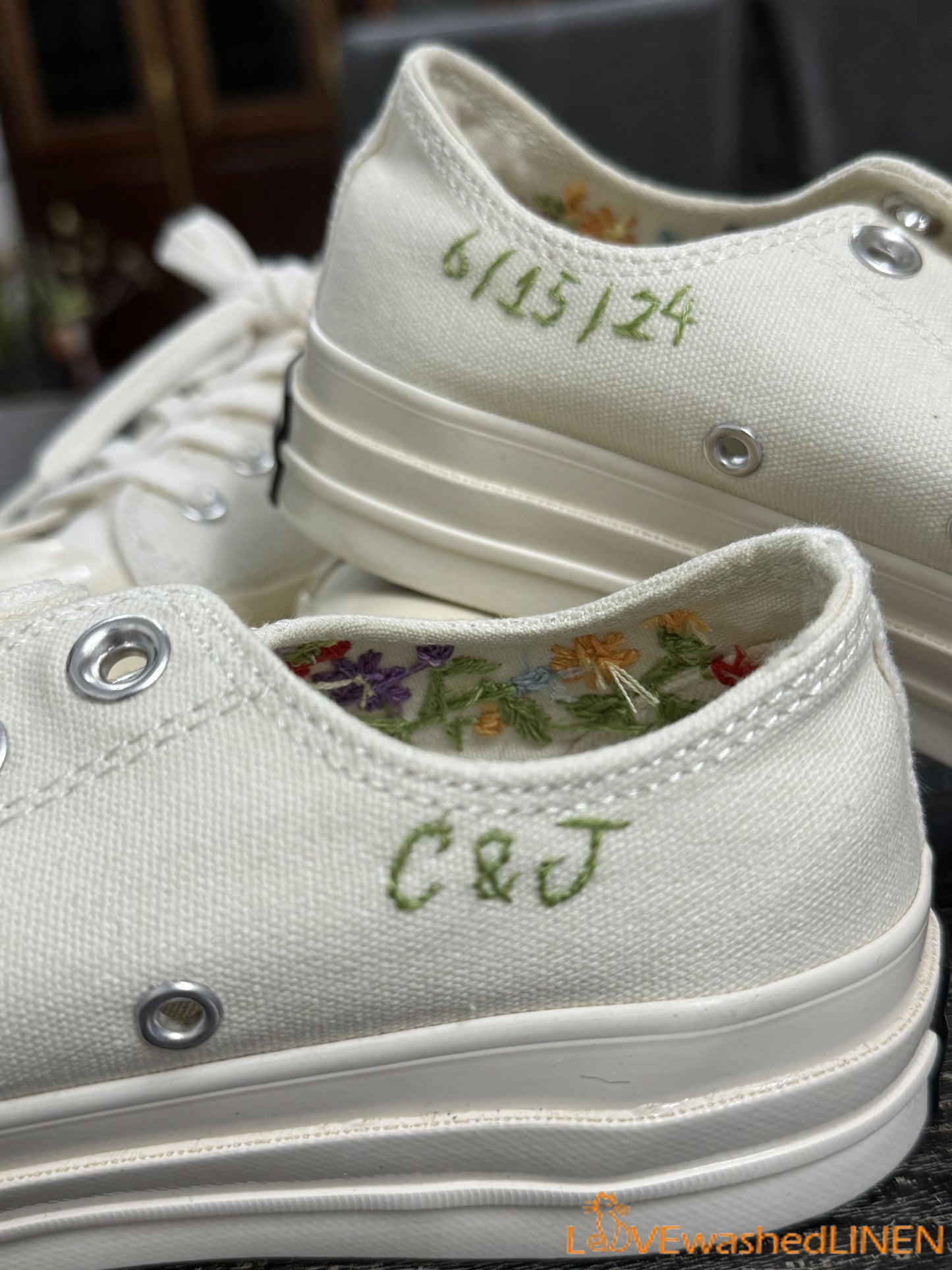 Custom Wedding Sneakers/ Wedding Flowers Embroidered Shoes/ Bridal Flowers Embroidered Sneakers Wedding Flowers Embroidered Sneakers/