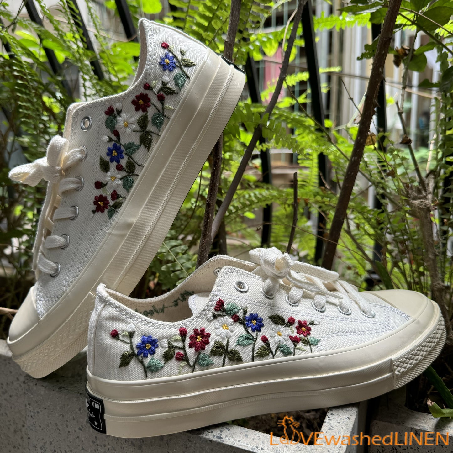 Custom Wedding Sneakers/ Wedding Flowers Embroidered Shoes/ Bridal Flowers Embroidered Sneakers Wedding Flowers Embroidered Sneakers/