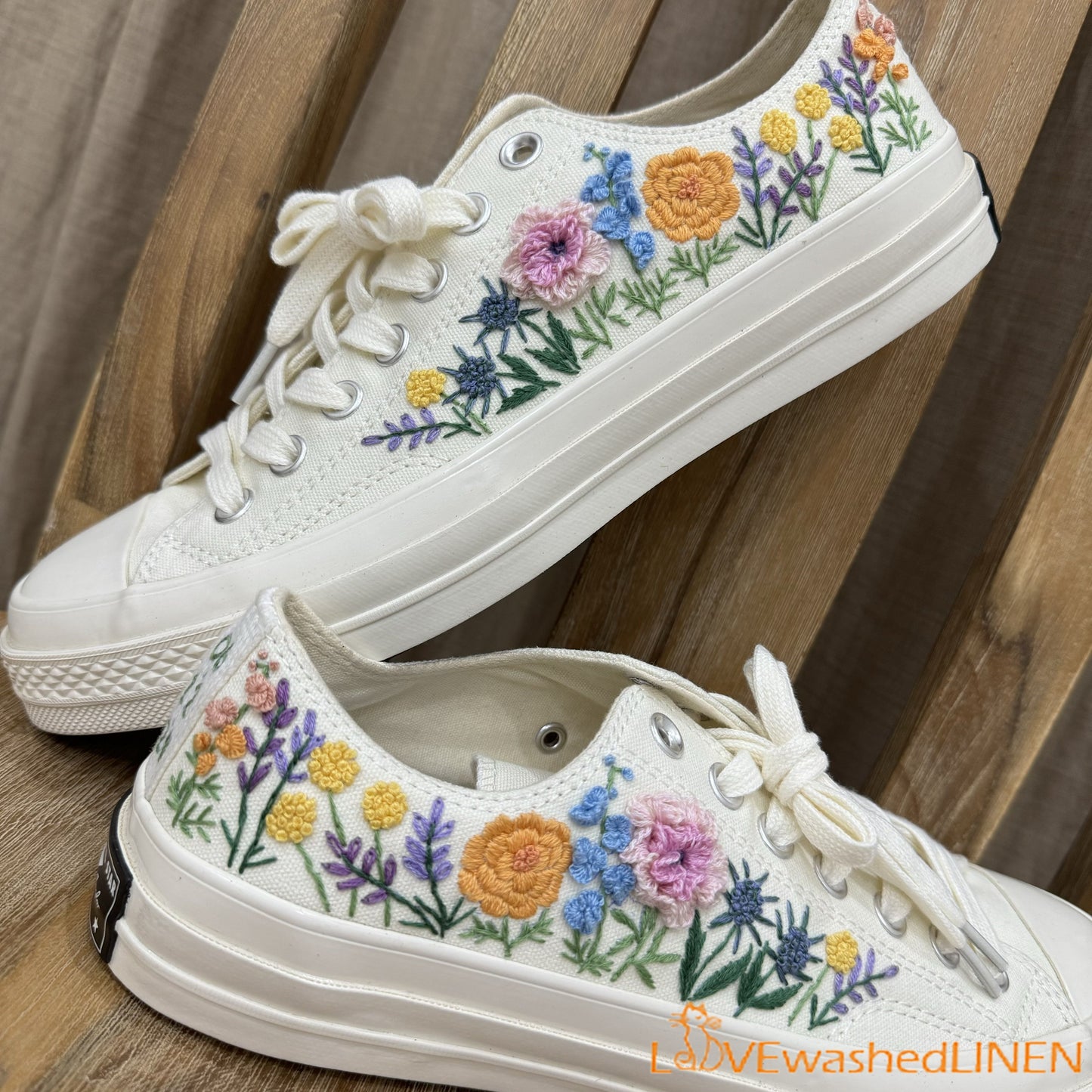 3 D Hand Embroidery Wedding Sneakers/ Wedding Flowers Embroidered Shoes/ Bridal Flowers Embroidered Sneakers Wedding Flowers