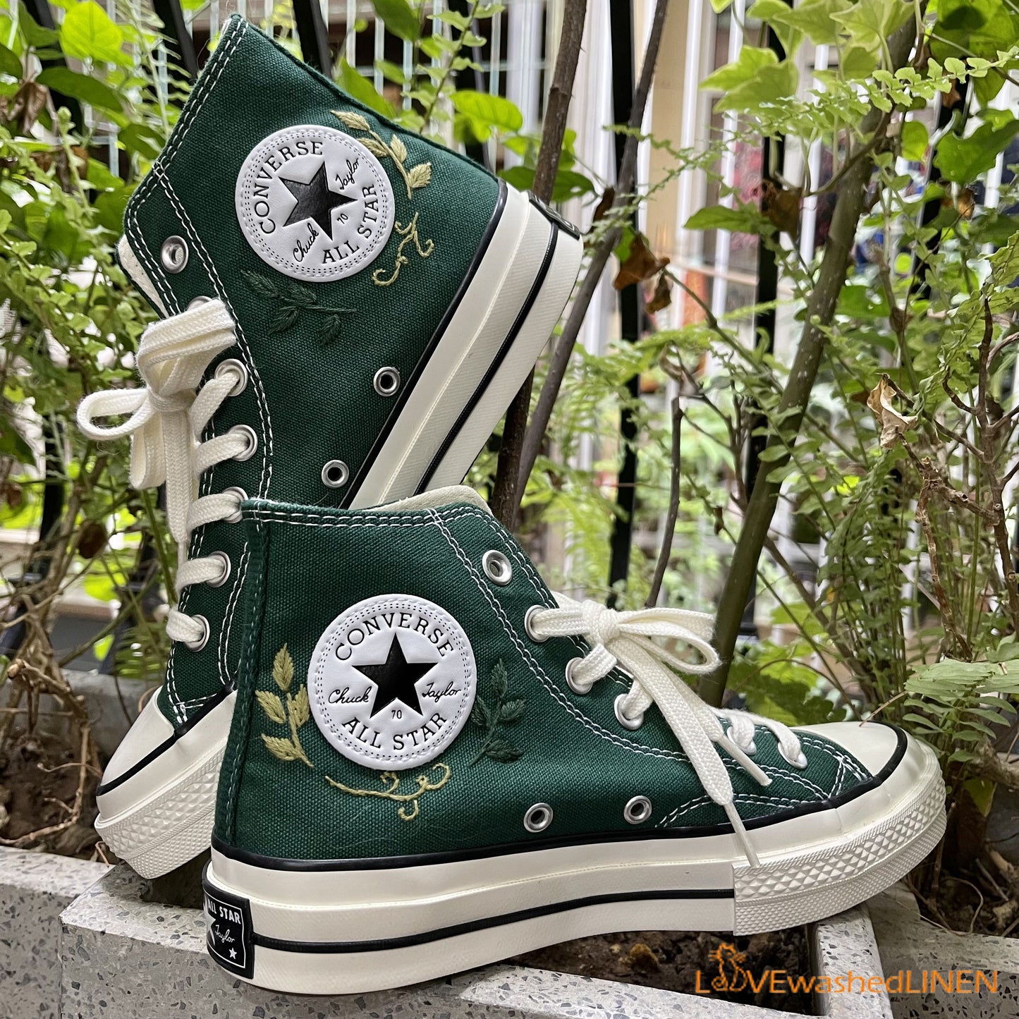 Custom Embroidered Converse High Tops Chuck Taylor 1970s/ Wedding Dahlia Flower Embroidered Converse/Wedding Embroidered Dahlia Sneakers