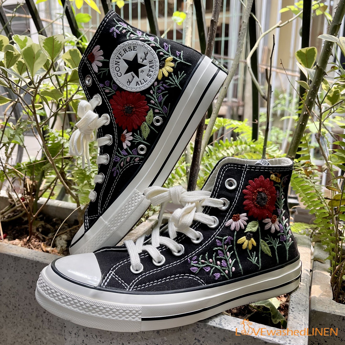 Custom Converse Chuck Taylor Flowers Embroidered Sneaker/ Wedding Flowers Embroidered Convesre/ Sunflower Embroidered Converse