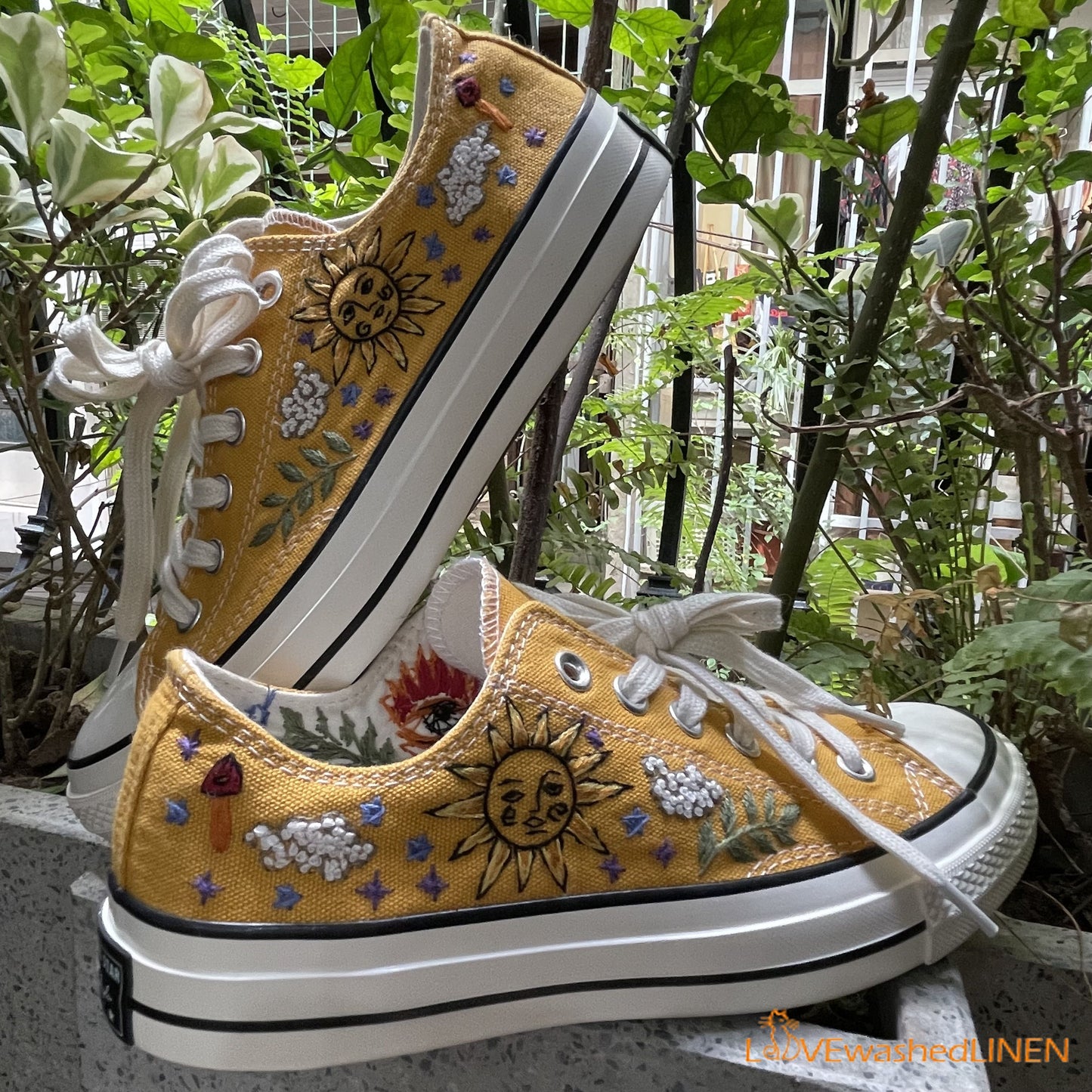 Custom Converse Chuck Taylor, Embroidered Celestial Art Embroidered Converse Low Tops / Celestial Embroidered Sneakers