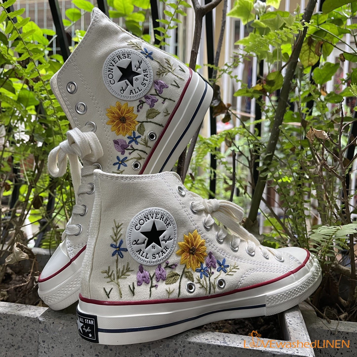 Custom Converse Chuck Taylor Flowers Embroidered Sneaker/ Wedding Flowers Embroidered Convesre/ Sunflower Embroidered Converse