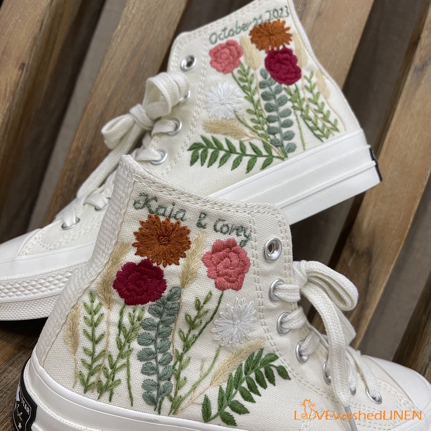 Custom Coverse Chuck Taylor/ Wedding Flowers Embroidered Converse/ Bridal Flowers Embroidered Sneakers Wedding Flowers Embroidered Sneakers/