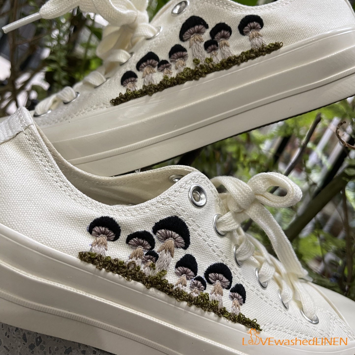 Custom Coverse Chuck Taylor/ Black Mushrooms Embroidered Converse/ Wedding Flowers Embroidered Sneakers