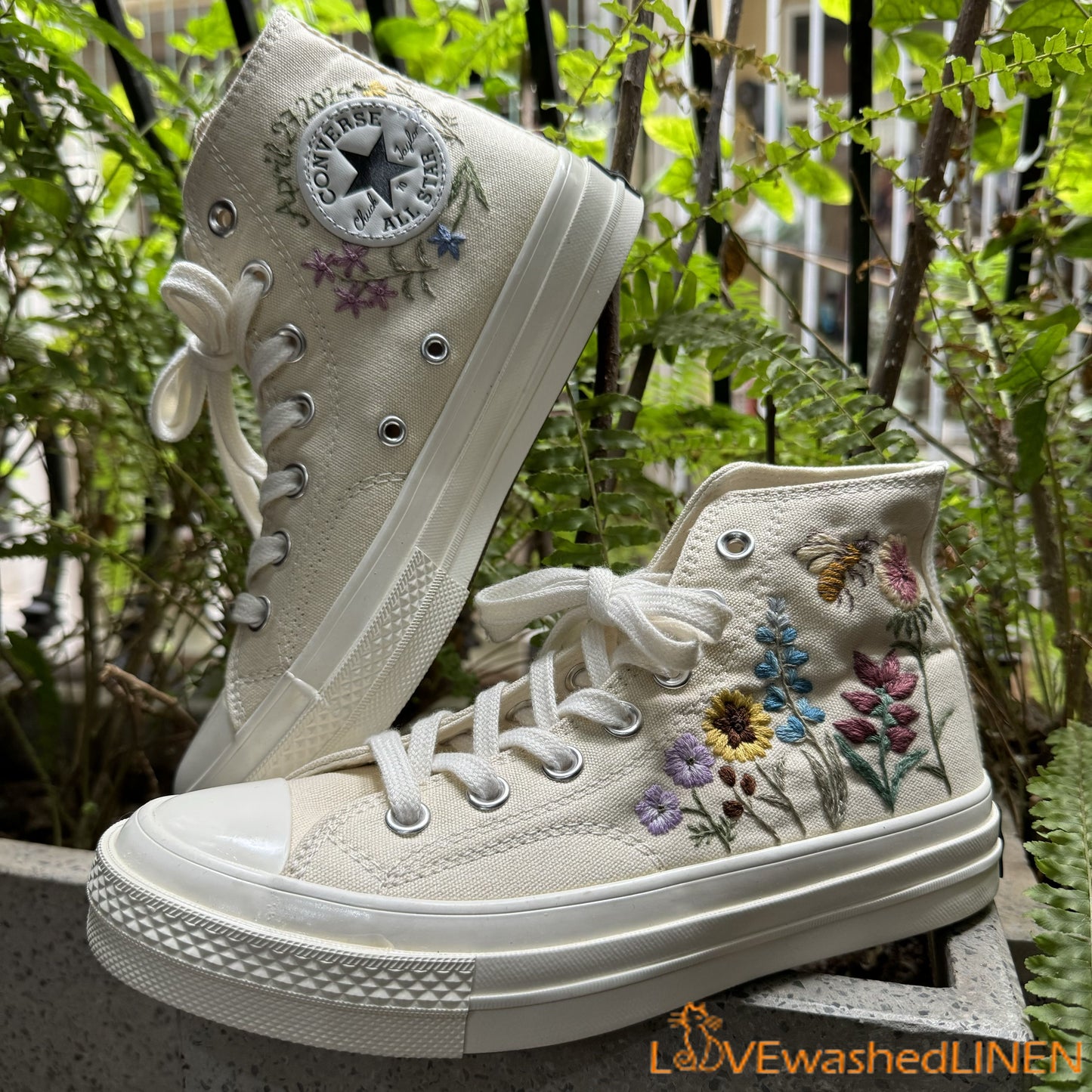 Custom Wedding Sneakers/ Wedding Flowers Embroidered Shoes/ Bridal Flowers Embroidered Sneakers/ Buttercup Flowers Embroidered Sneakers