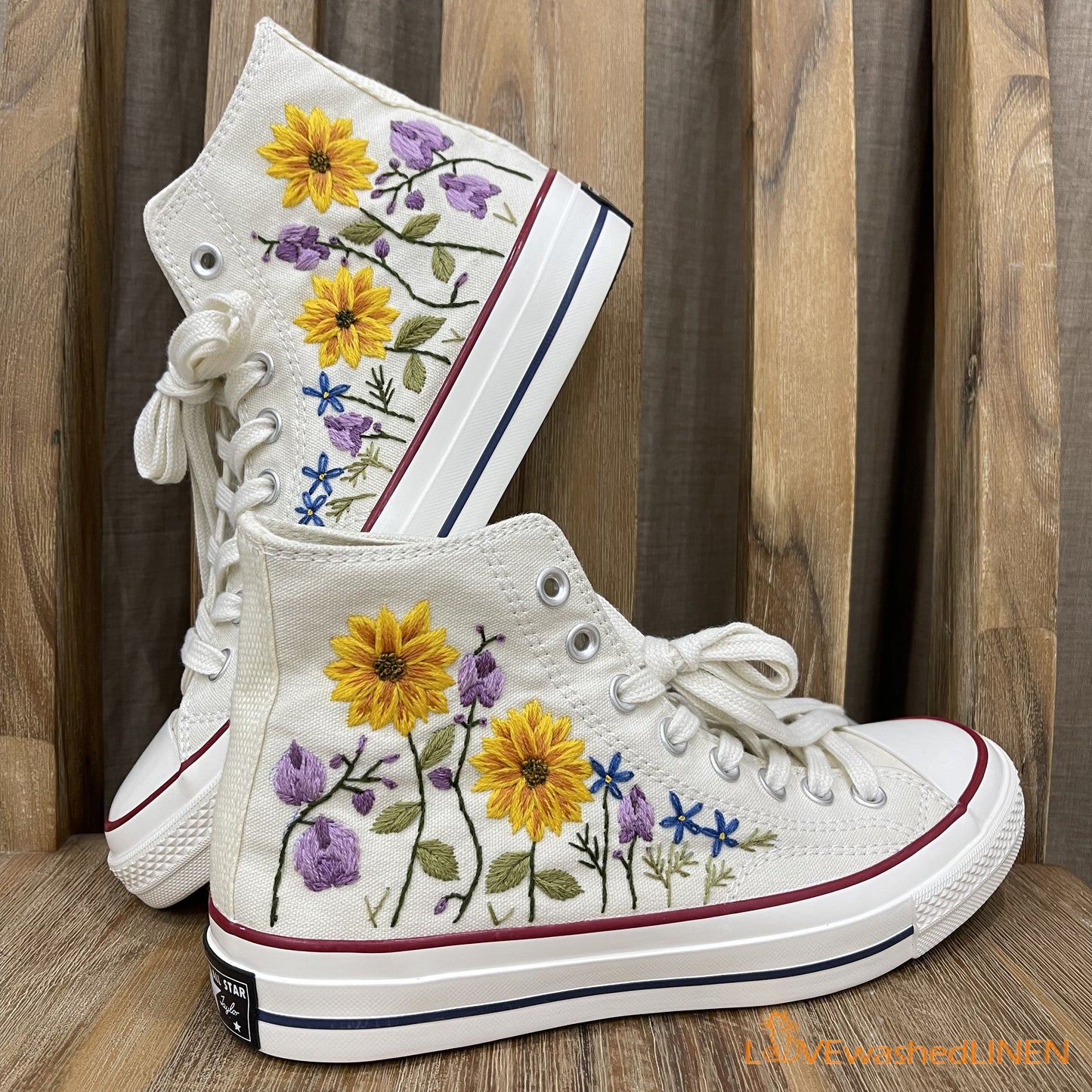 Custom Converse Chuck Taylor Flowers Embroidered Sneaker/ Wedding Flowers Embroidered Convesre/ Sunflower Embroidered Converse