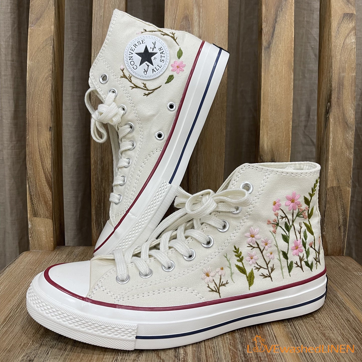 Custom Embroidered Converse High Tops/ Custom Converse Chuck Taylor 1970s Embroidered Daisy Flower/ Wedding sneakers/ Wedding Gift