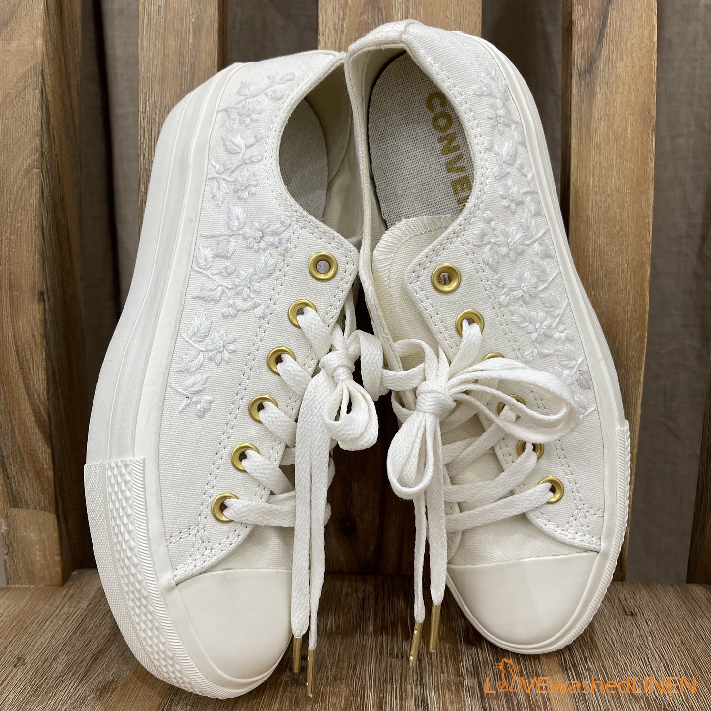 Custom Coverse Platform/ Wedding Flowers Embroidered Converse/ Bridal Flowers Embroidered Sneakers/ Lily of the Valley Embroidered Sneakers