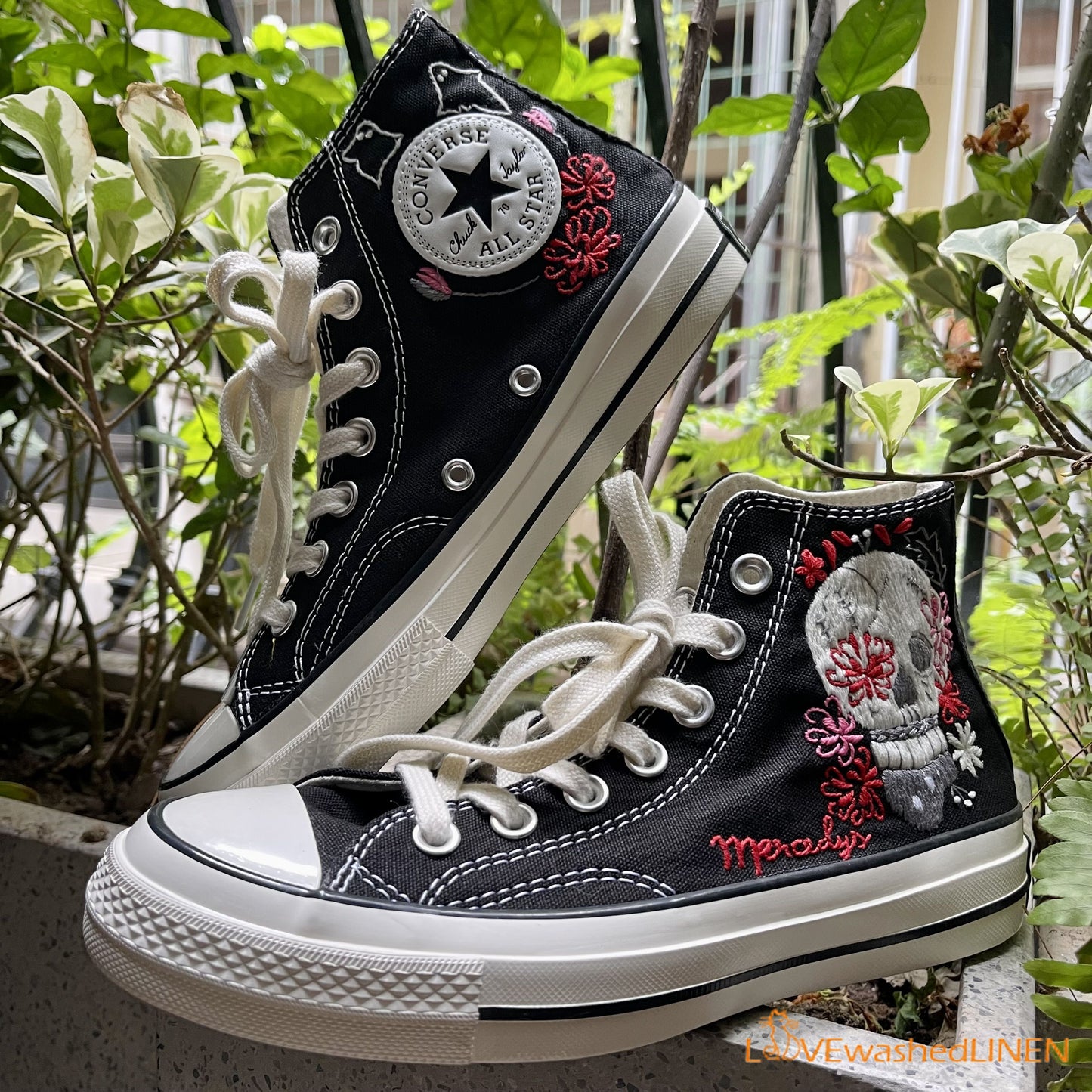 Custom Converse Chuck Taylor/ Sugar Skull Embroidered Convesre/ Sugar Skull Embroidered Sneakers/ Bone Lover Embroidered High Topvesre/ Sunflower Embroidered Converse