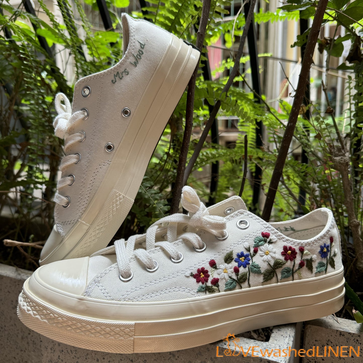 Custom Wedding Sneakers/ Wedding Flowers Embroidered Shoes/ Bridal Flowers Embroidered Sneakers Wedding Flowers Embroidered Sneakers/