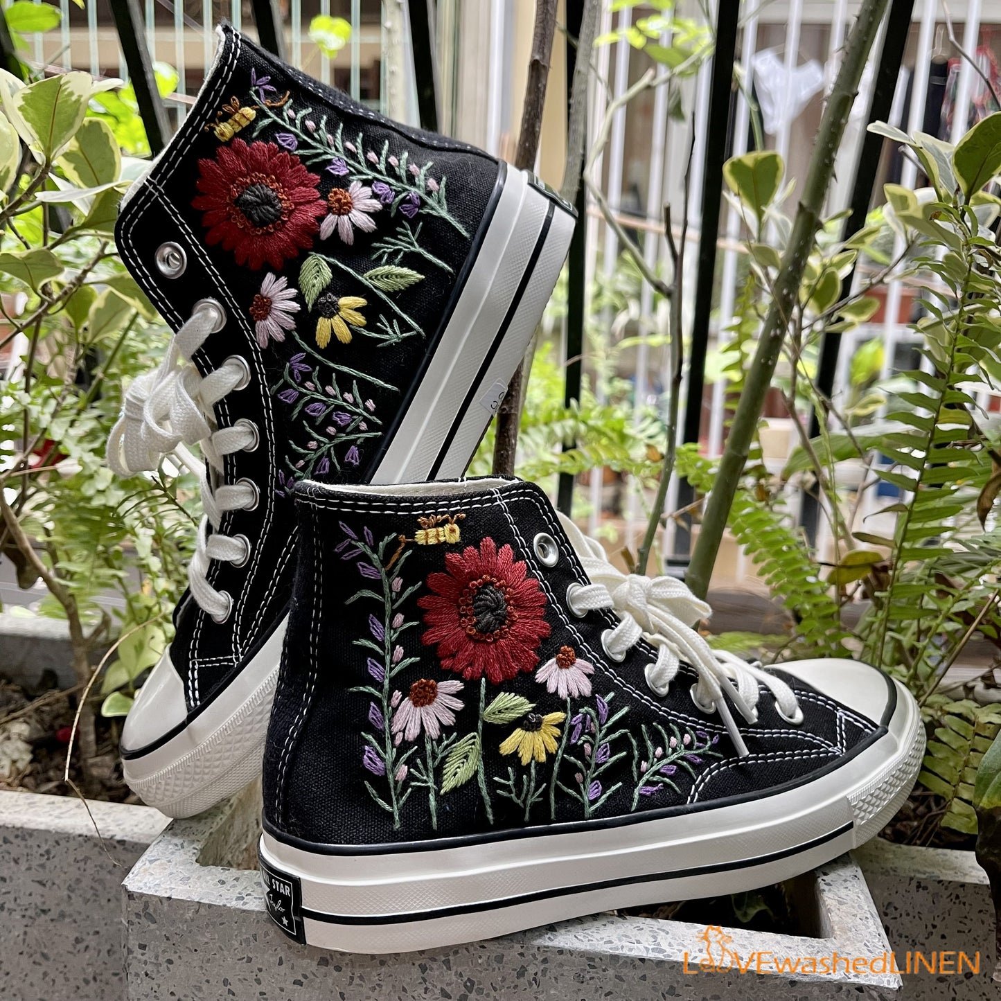 Custom Converse Chuck Taylor Flowers Embroidered Sneaker/ Wedding Flowers Embroidered Convesre/ Sunflower Embroidered Converse