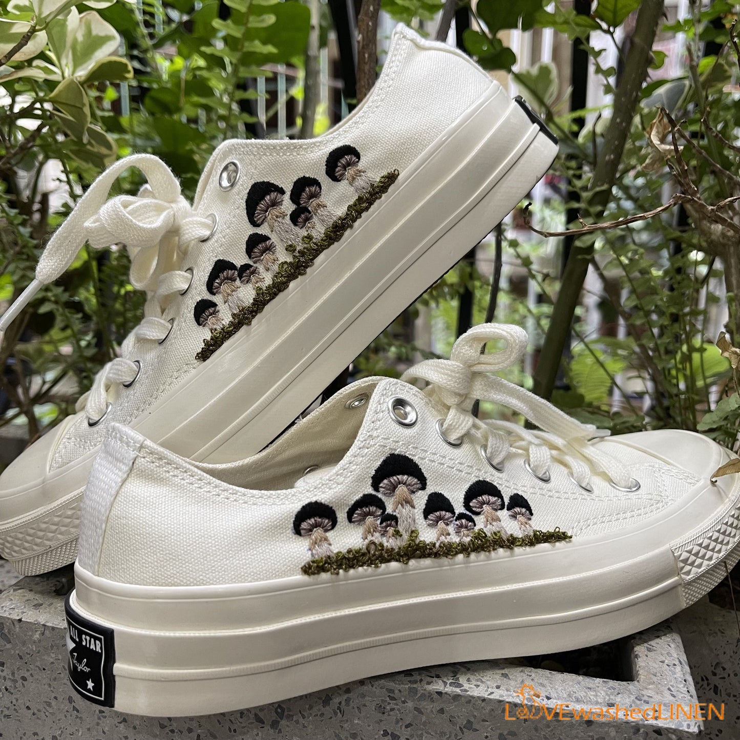 Custom Coverse Chuck Taylor/ Black Mushrooms Embroidered Converse/ Wedding Flowers Embroidered Sneakers