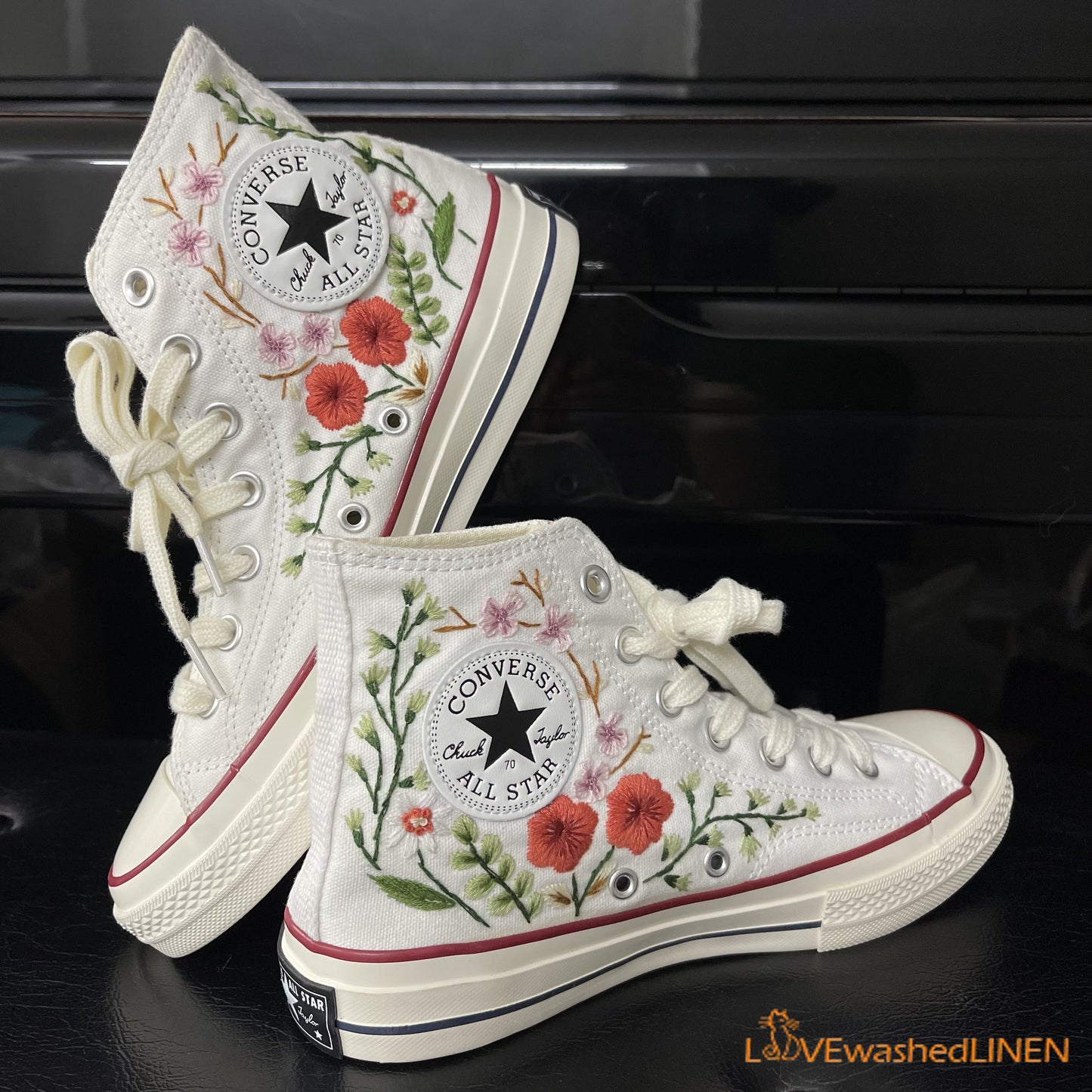 Custom Converse Chuck Taylor Embroidered Garden Flowers Convese Shoes/ Embroidered Converse Custom Wedding Flowers