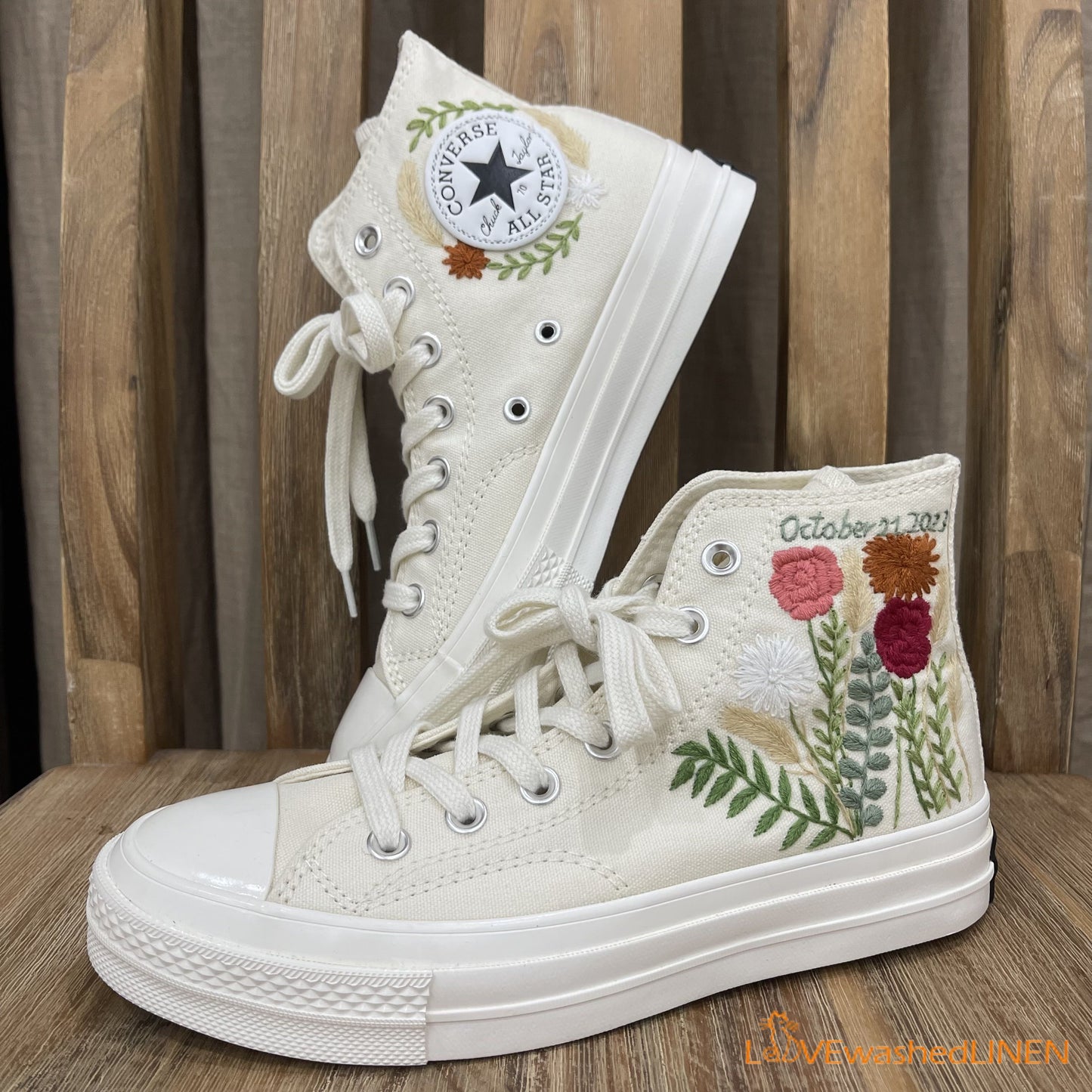 Custom Coverse Chuck Taylor/ Wedding Flowers Embroidered Converse/ Bridal Flowers Embroidered Sneakers Wedding Flowers Embroidered Sneakers/