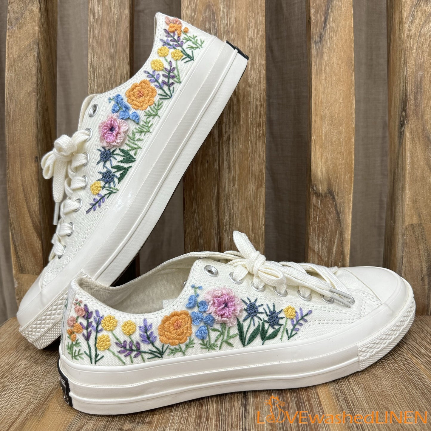 3 D Hand Embroidery Wedding Sneakers/ Wedding Flowers Embroidered Shoes/ Bridal Flowers Embroidered Sneakers Wedding Flowers