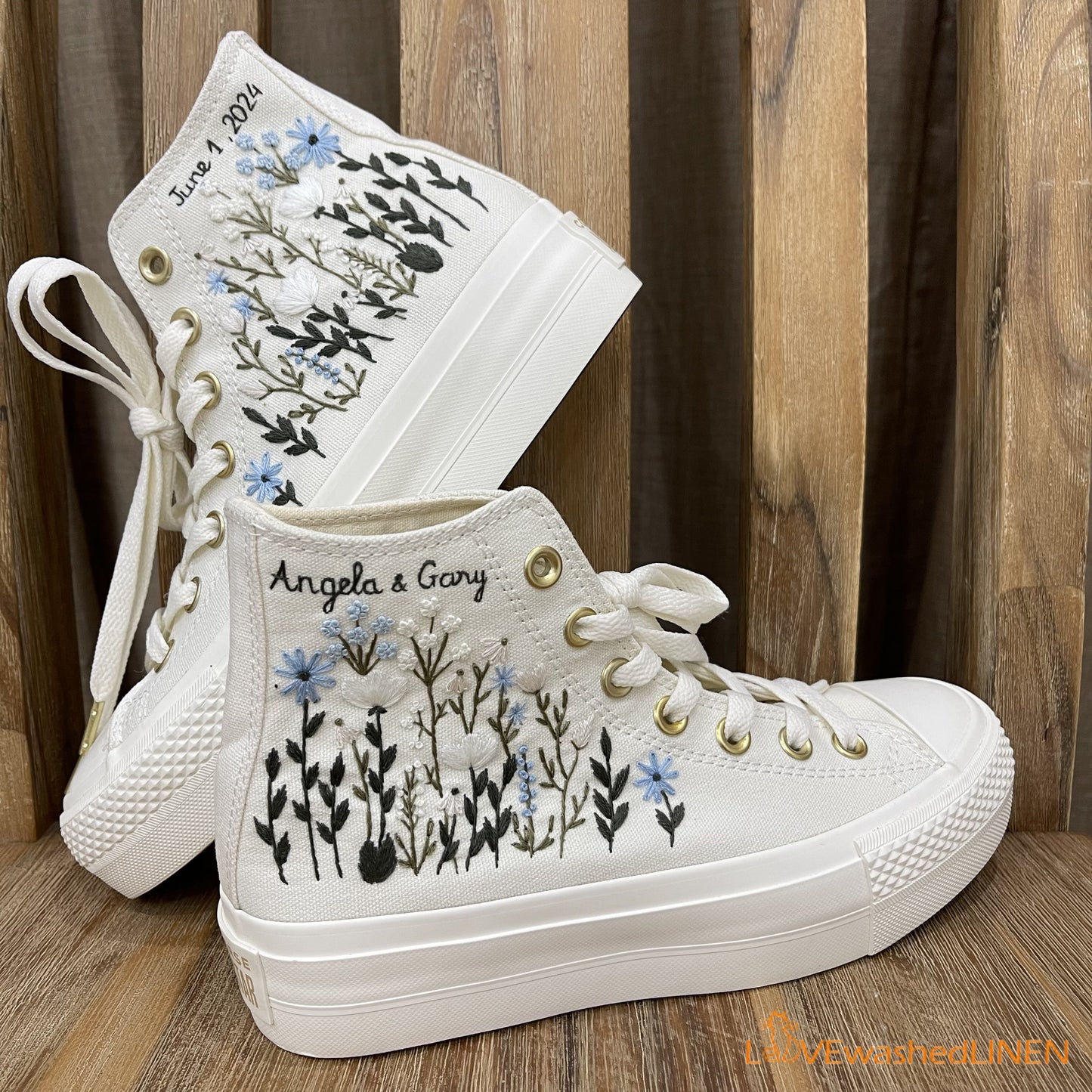 Custom Coverse Platform/Wedding Flowers Embroidered Converse/Bridal Flowers Embroidered Sneakers/Wedding Flowers Embroidered Sneakers/