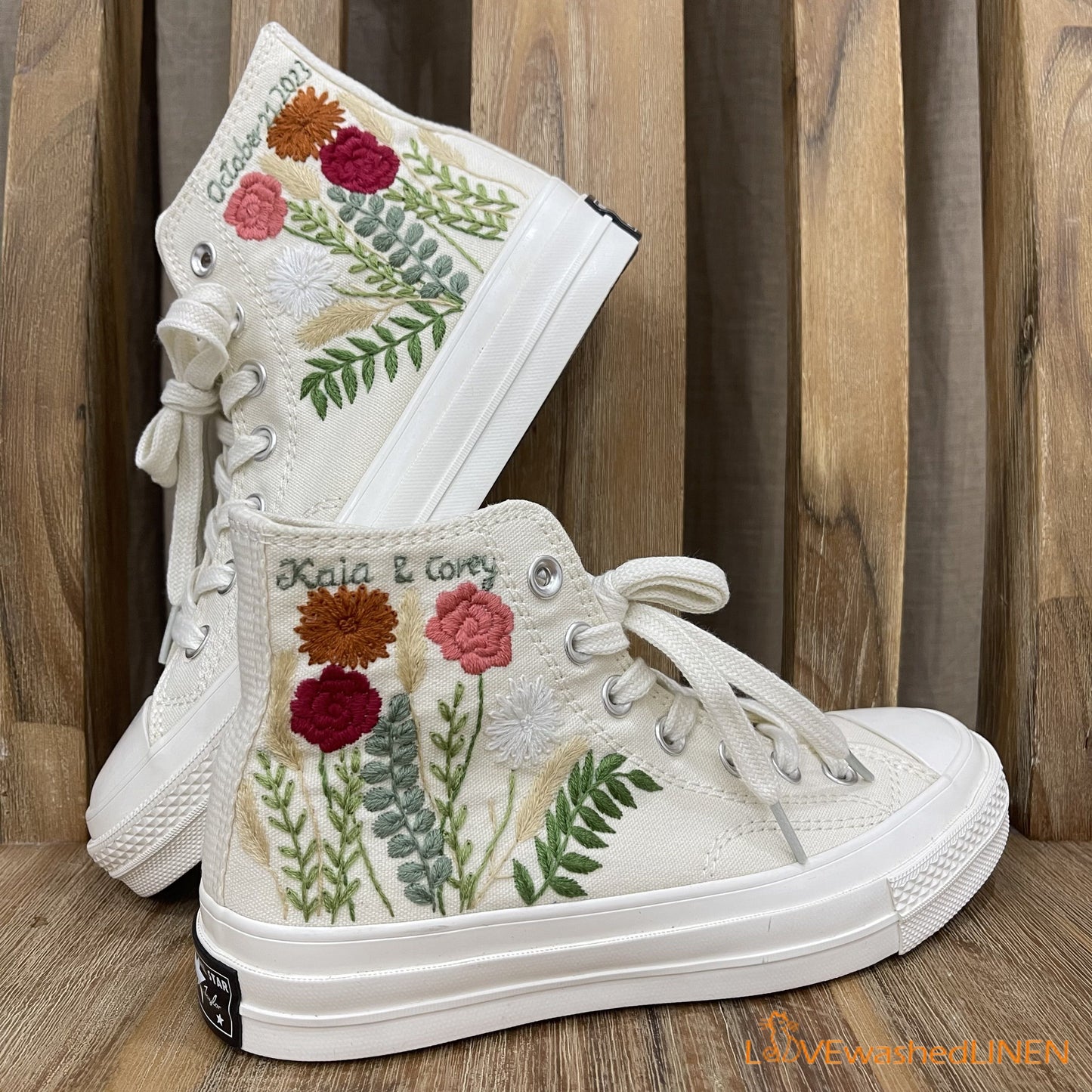 Custom Coverse Chuck Taylor/ Wedding Flowers Embroidered Converse/ Bridal Flowers Embroidered Sneakers Wedding Flowers Embroidered Sneakers/