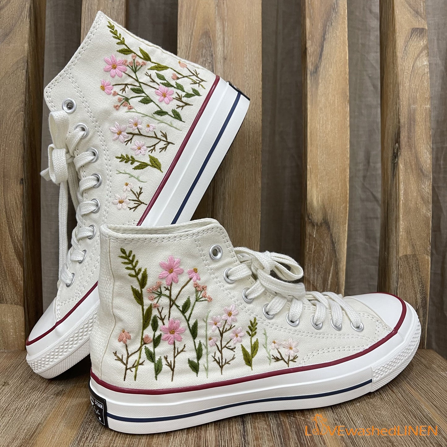 Custom Embroidered Converse High Tops/ Custom Converse Chuck Taylor 1970s Embroidered Daisy Flower/ Wedding sneakers/ Wedding Gift